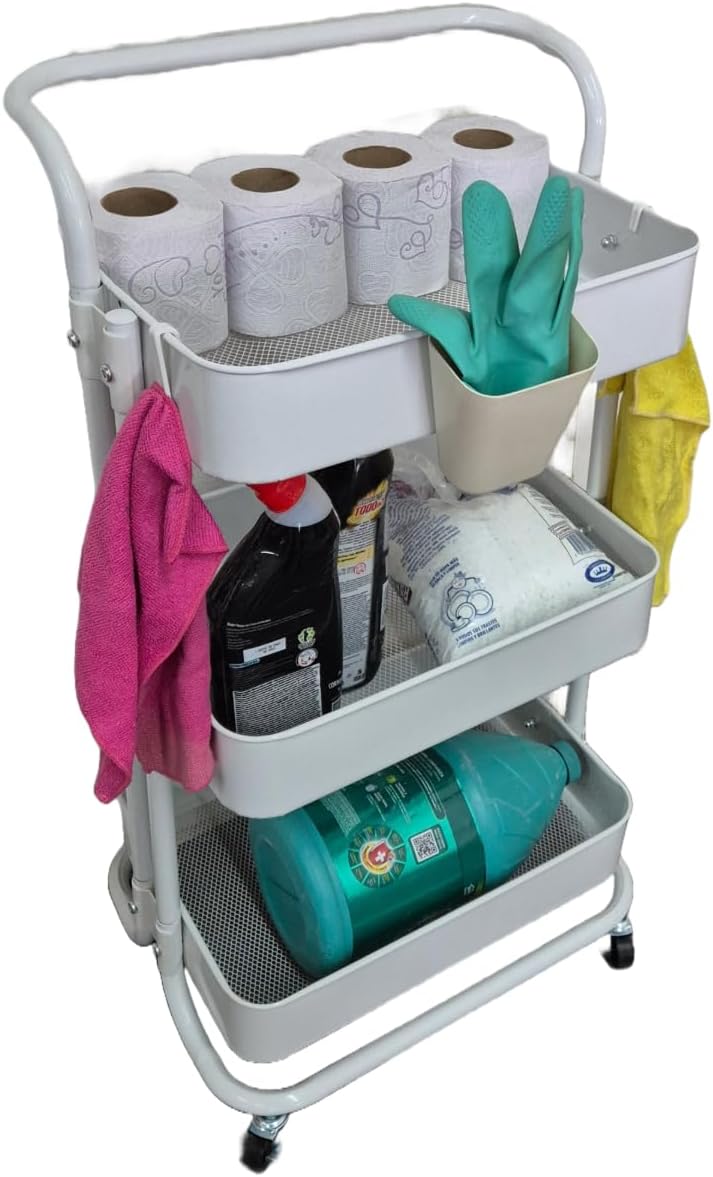 Foto 7 | Carrito Organizador Con Ruedas 3 Niveles Multiusos Práctico Blanco