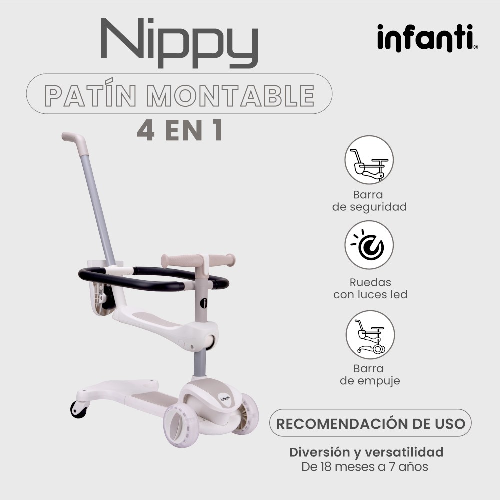 Foto 2 | Infanti Patín - Montable 4 En 1 Nippy Con Barra De Seguridad