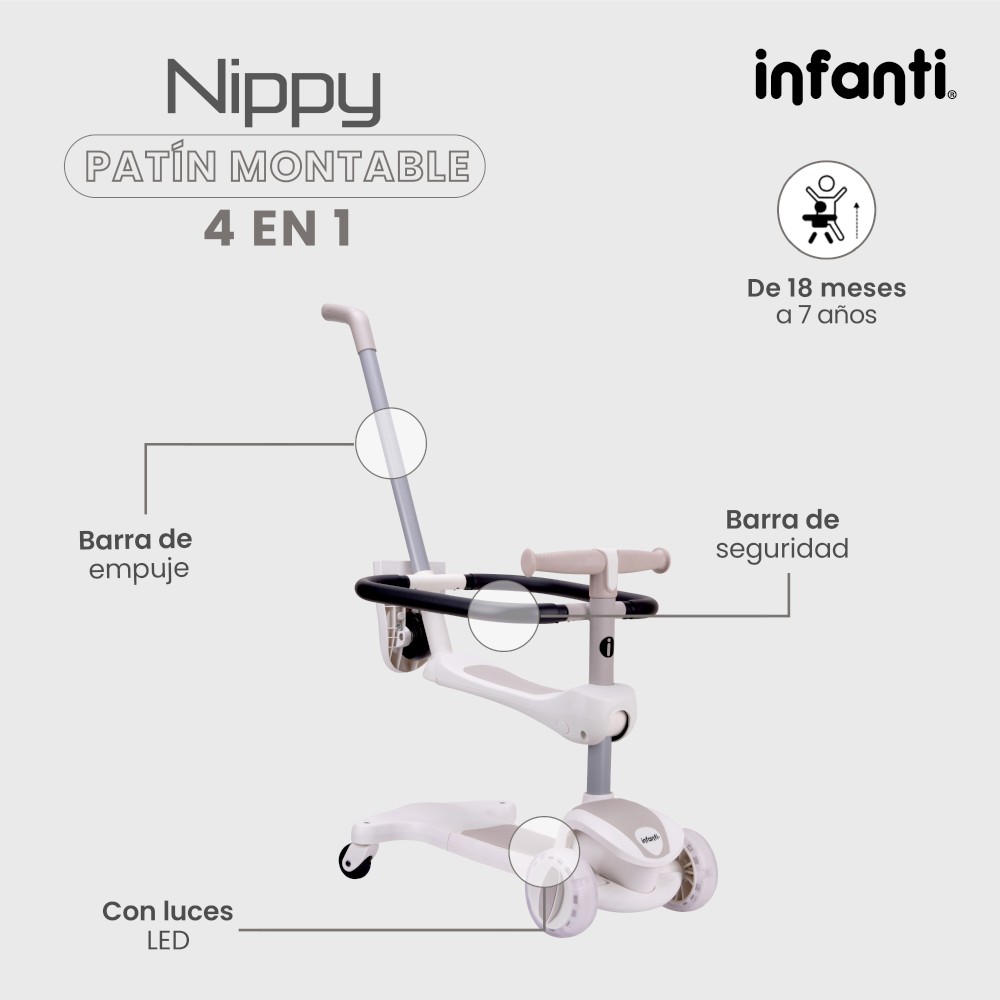 Foto 3 | Infanti Patín - Montable 4 En 1 Nippy Con Barra De Seguridad