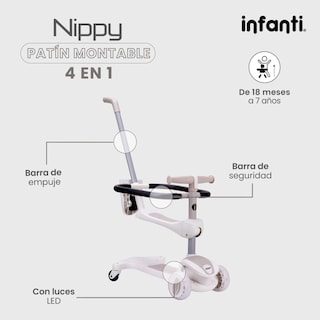 Foto 3 | Infanti Patín - Montable 4 En 1 Nippy Con Barra De Seguridad