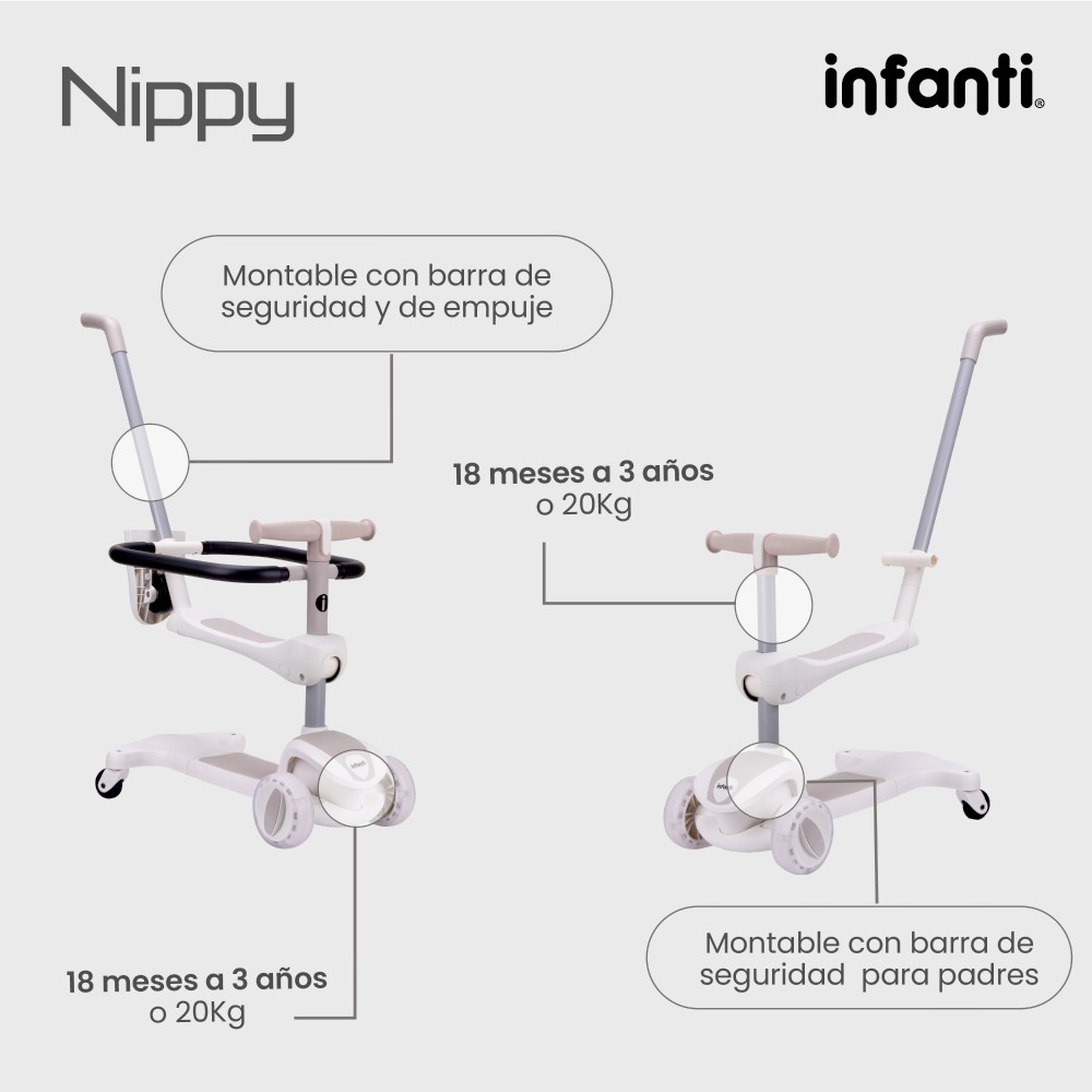 Foto 4 | Infanti Patín - Montable 4 En 1 Nippy Con Barra De Seguridad