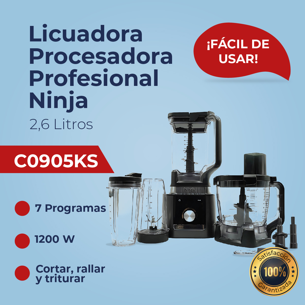 Foto 7 pulgar | Licuadora Procesadora Profesional Ninja 7 Programas Co905ks Negro Reacondicionado