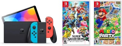 Foto 2 | Nintendo Switch - Oled 64gb Neon Versión Internacional + Juegos Físicos De Super Smash Bros y Mario Party Super Stars