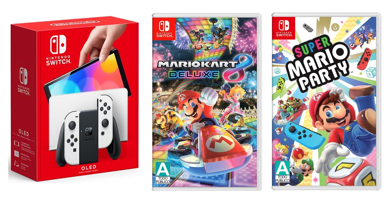 Nintendo Switch Oled Blanco Mas Juegos Fisicos De Super Mario Party, Mario Kart 8