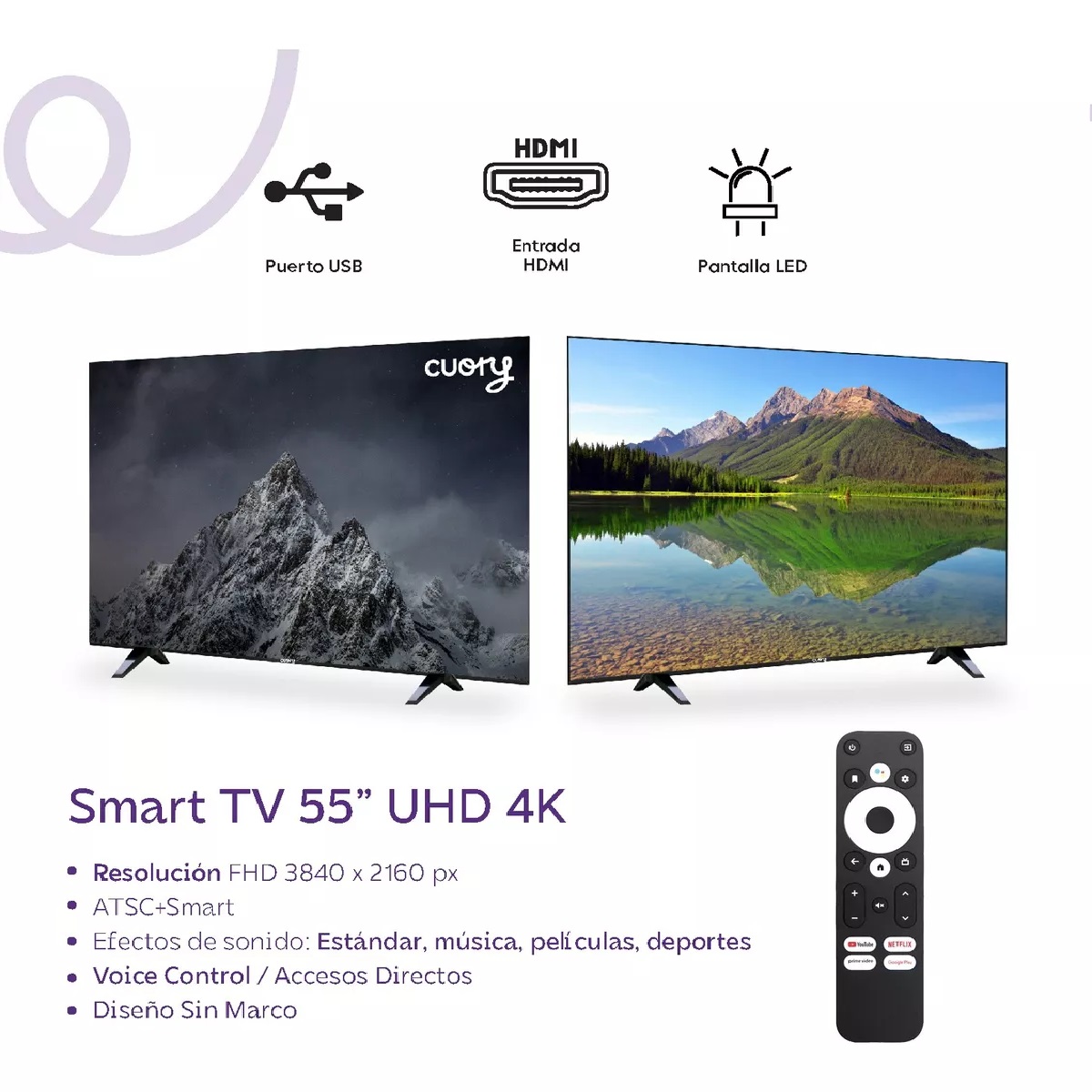 Foto 4 pulgar | Pantalla 55'' Cuory Smart Tv Google Tv Dled Uhd 4K