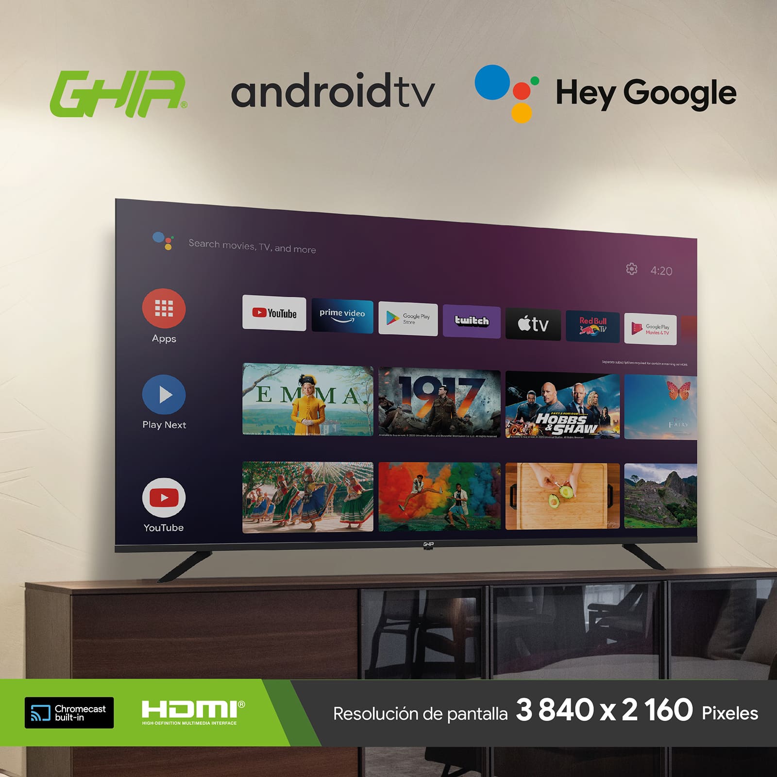 Foto 5 | Pantalla Ghia G65atv22 de 65" Ultra Hd 4K Smart Tv