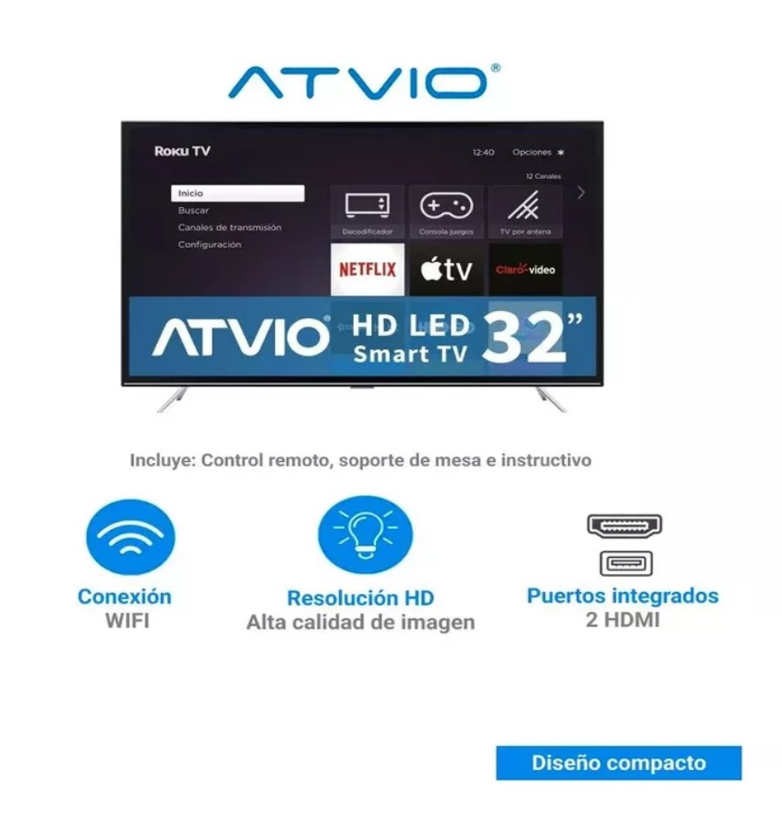 Foto 4 pulgar | Pantalla Atvio Atv-32smr Smart Tv Led Hd 32 Pulgadas