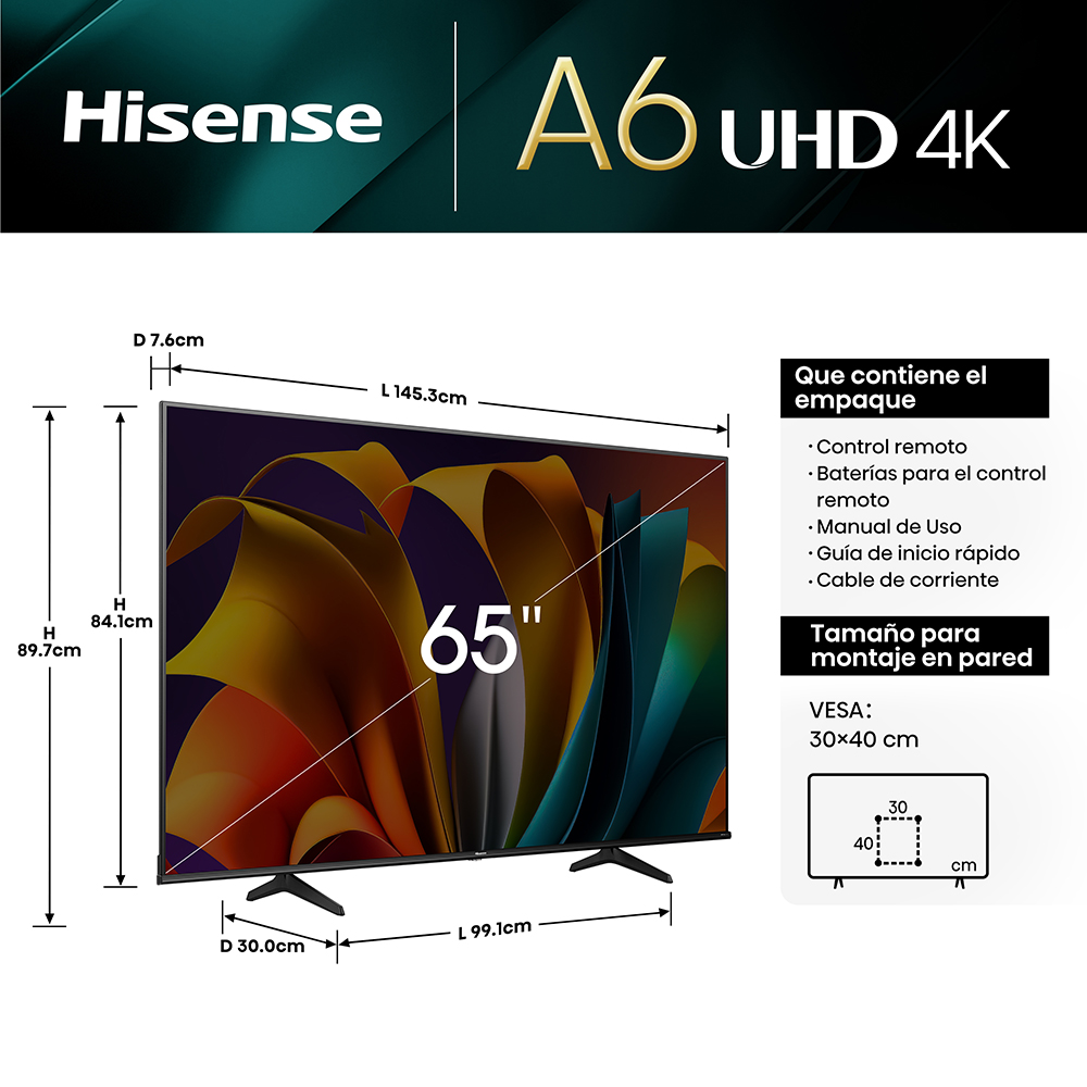 Foto 5 pulgar | Televisión Smart Tv Hisense 65'' Pulgadas 4k Ultra Hd Led Vidaa Dolby Vision 65a6nv