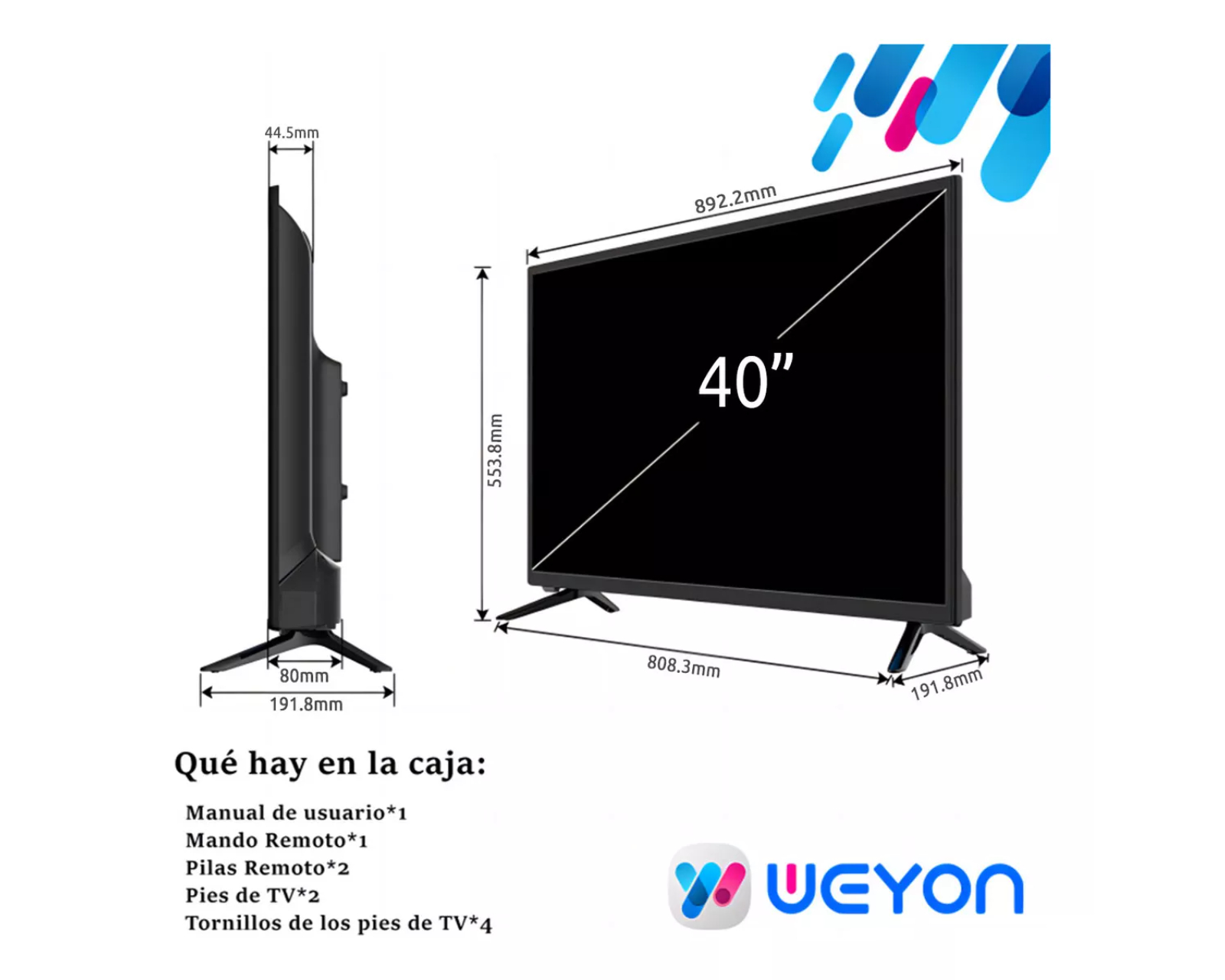 Foto 6 pulgar | Smart Tv Pantalla Weyon 40 Pulgadas Led Full Hd Android Netflix 40wdsnmx 110 - 127 V