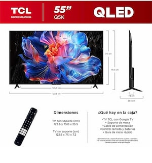 Foto 2 | Pantalla Tcl 55q5k 4k Smart Qled Google Tv