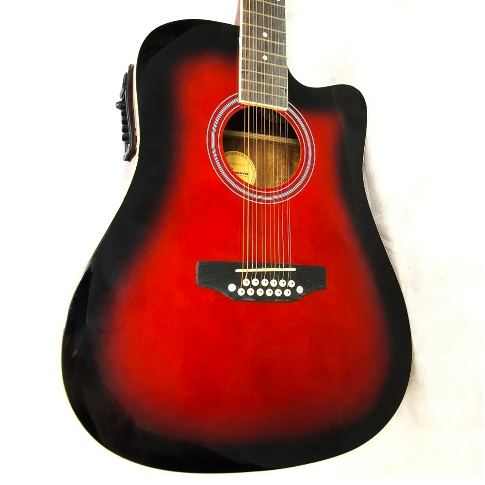 Guitarra Segovia Sgc12Rdsb Sombreado Docerola Texana Electroacústica 12 Cuerdas color Rojo