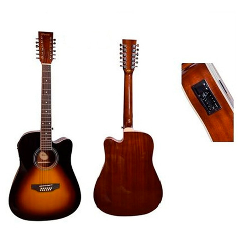 Guitarra Segovia Sgc12Sb color Anaranjado Docerola Texana Electroacústica Sombreada de 12 Cuerdas
