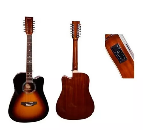Foto 4 pulgar | Guitarra Segovia Sgc12Sb color Anaranjado Docerola Texana Electroacústica Sombreada de 12 Cuerdas