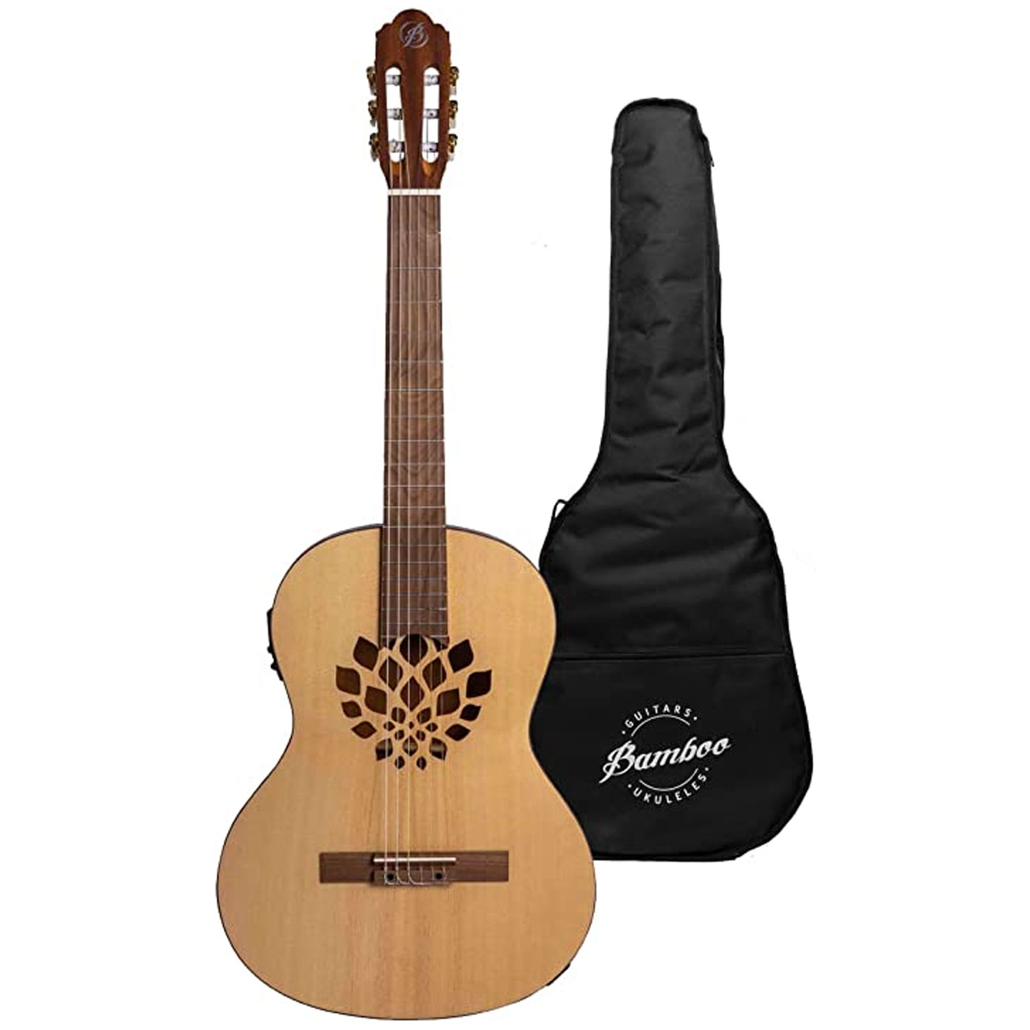 Guitarra Electroacústica 39'' Bamboo con Cuerdas de Nailon y Cuerpo Abeto y Nogal con Funda Acolchada Incluida Slim