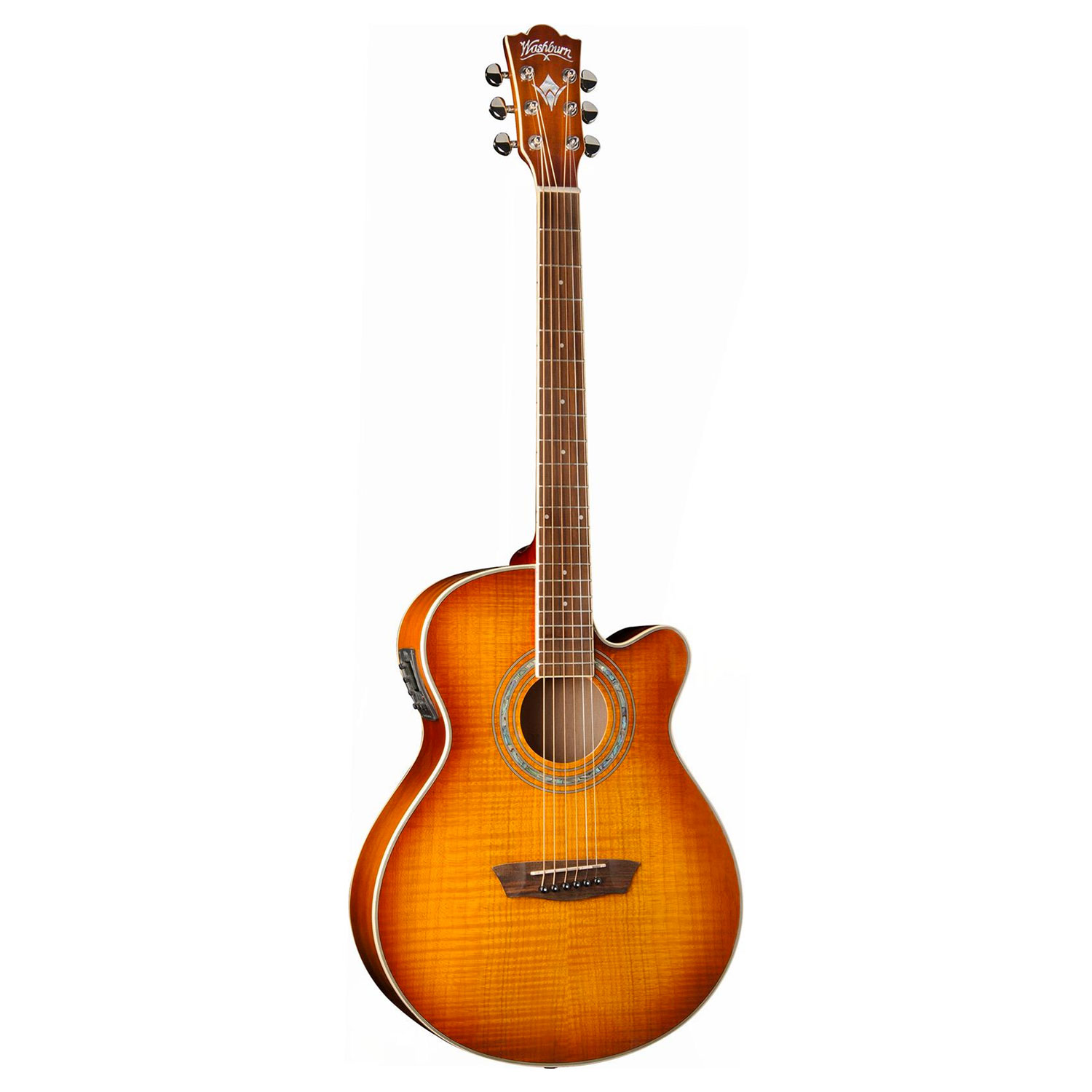 Guitarra Electroacústica Washburn EA15 color Naranja Ice Tea Burst