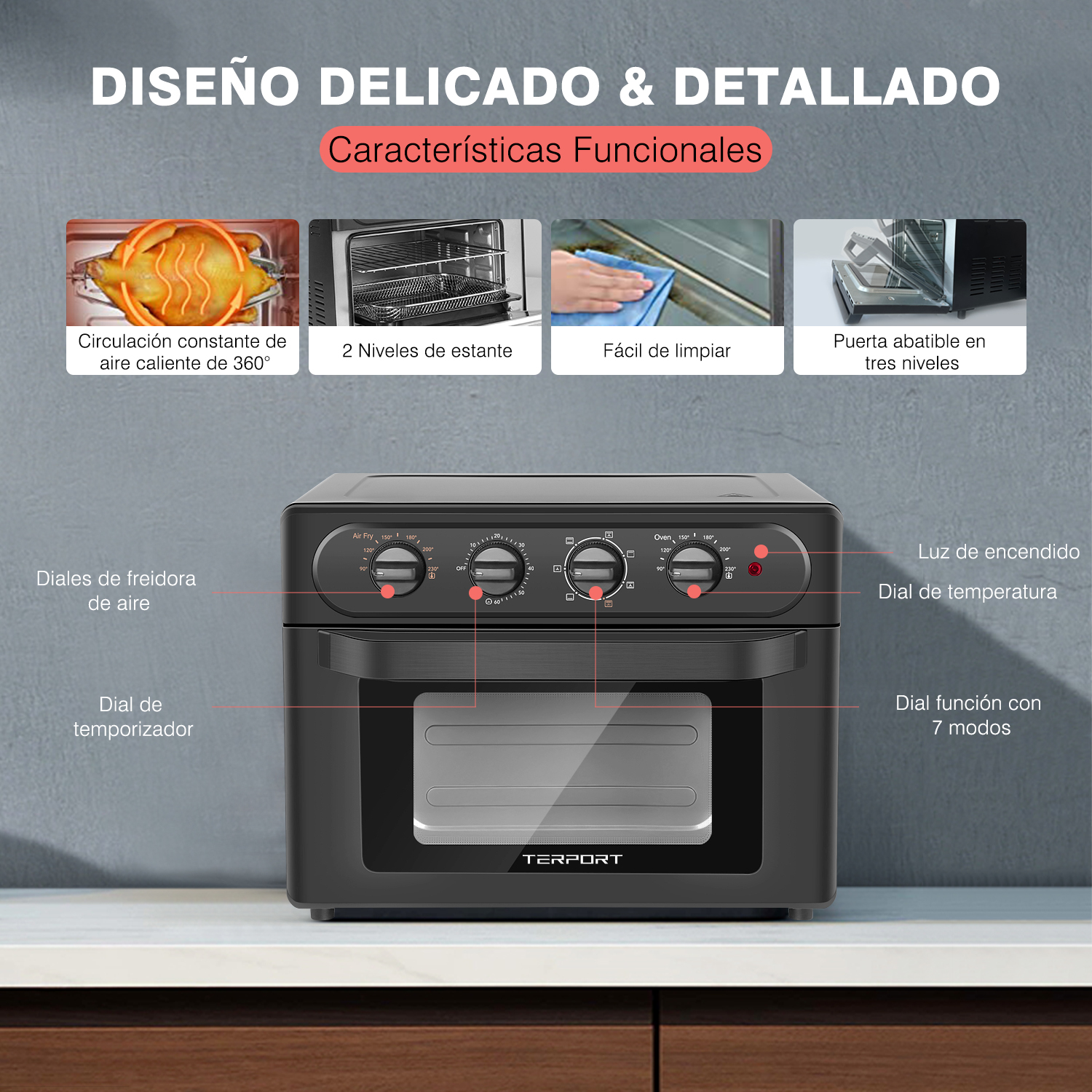 Foto 3 pulgar | Freidor de Aire más Horno Sangkee K100068T color Negro de 23 L con 2 Modos