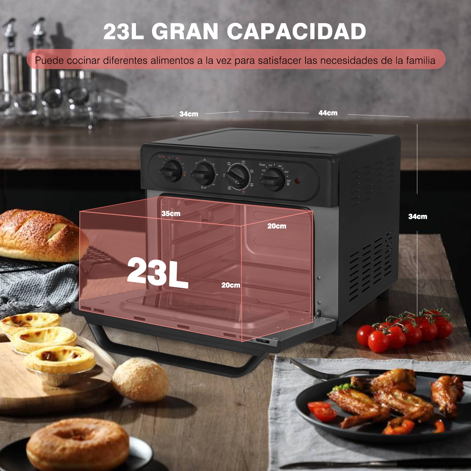 Foto 7 pulgar | Freidor de Aire más Horno Sangkee K100068T color Negro de 23 L con 2 Modos