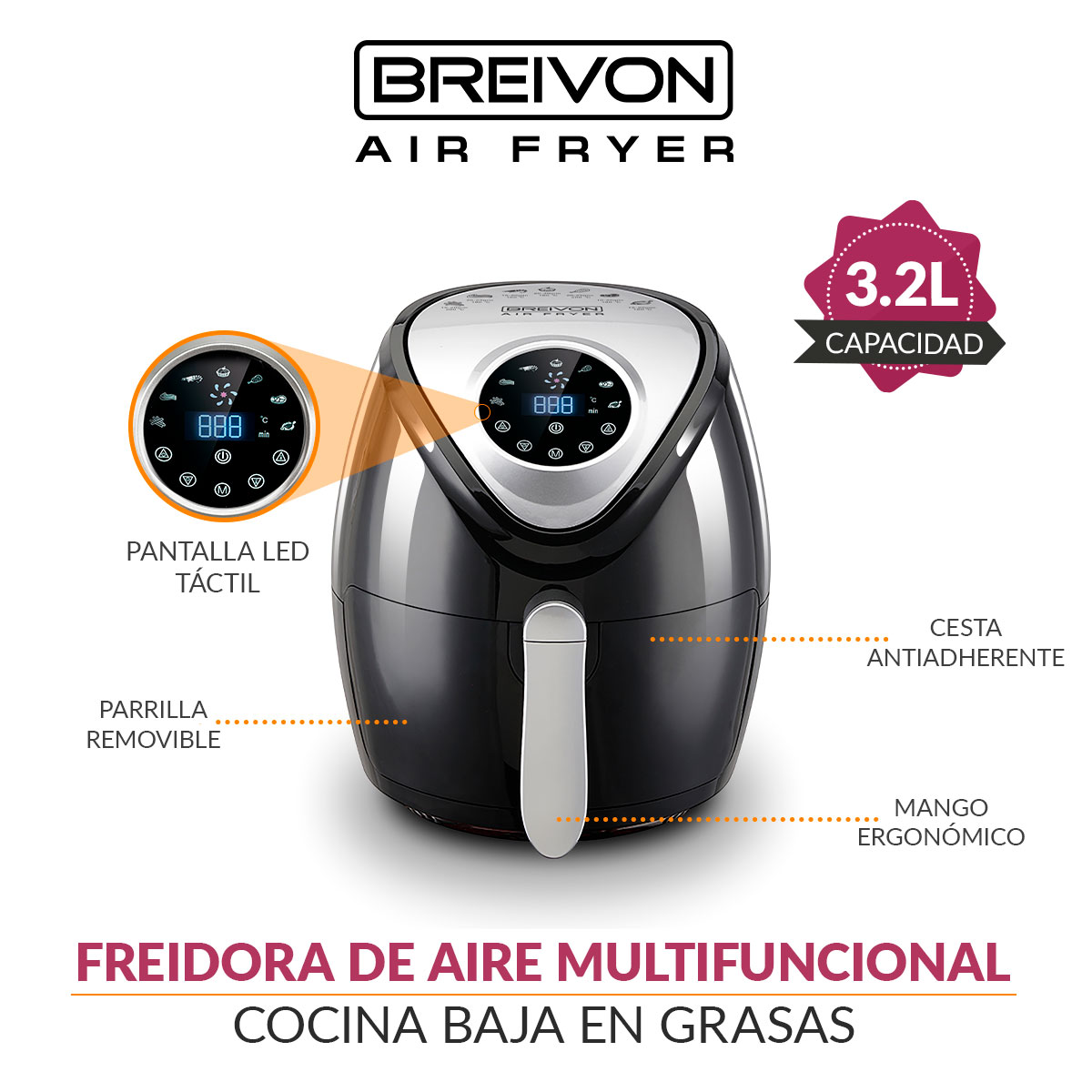 Foto 4 pulgar | Freidora Eléctrica de Aire Tv Ofertas Color Negro con Pantalla Táctil