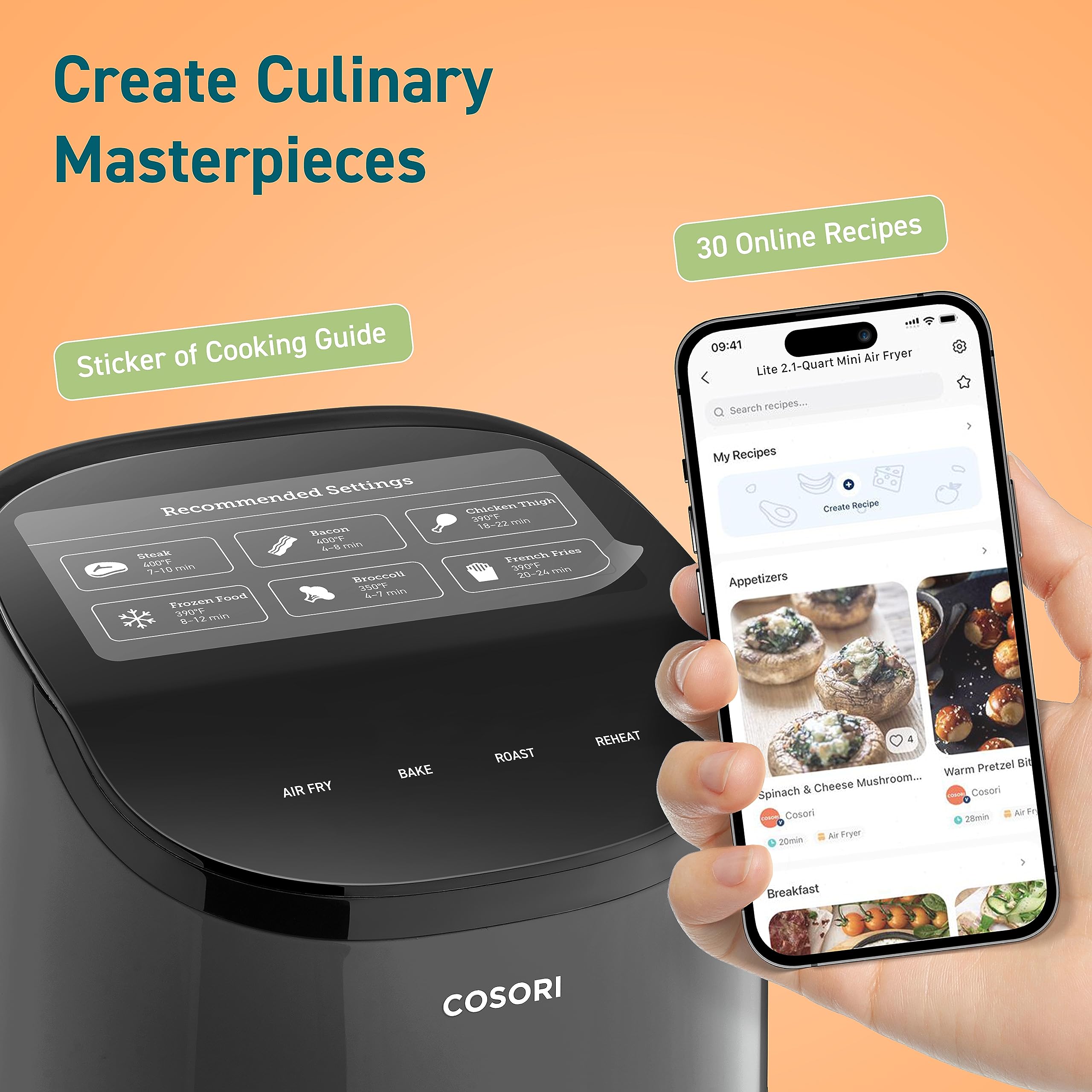 Foto 7 pulgar | Air Fryer Cosori Mini, 2.1 L, 4 En 1, Horneado Y Asado Recalentado, Gris - Venta Internacional.