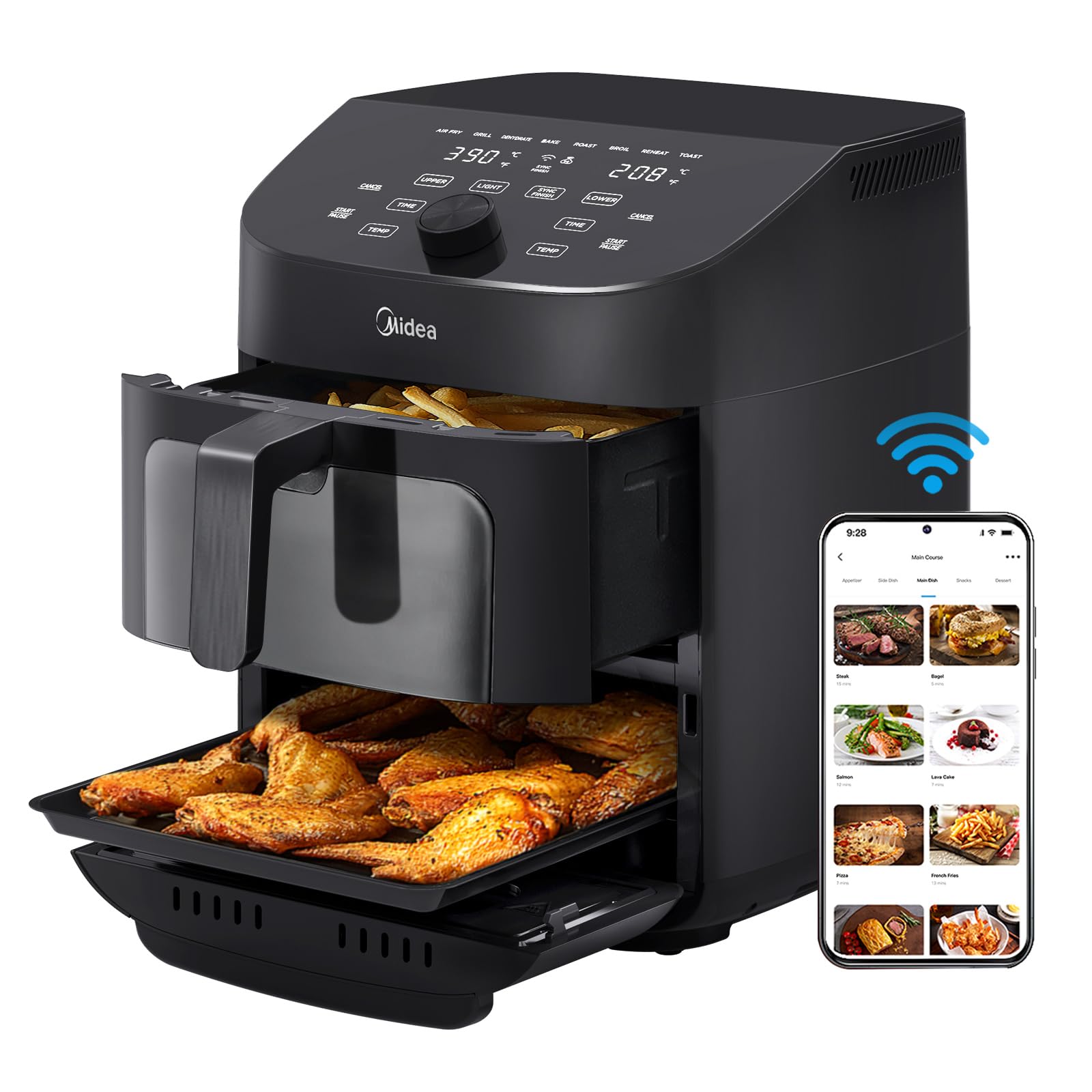 Horno Air Fryer Midea de Doble Cesta 11 Cuartos de Galón 8 en 1 Funciones - Venta Internacional