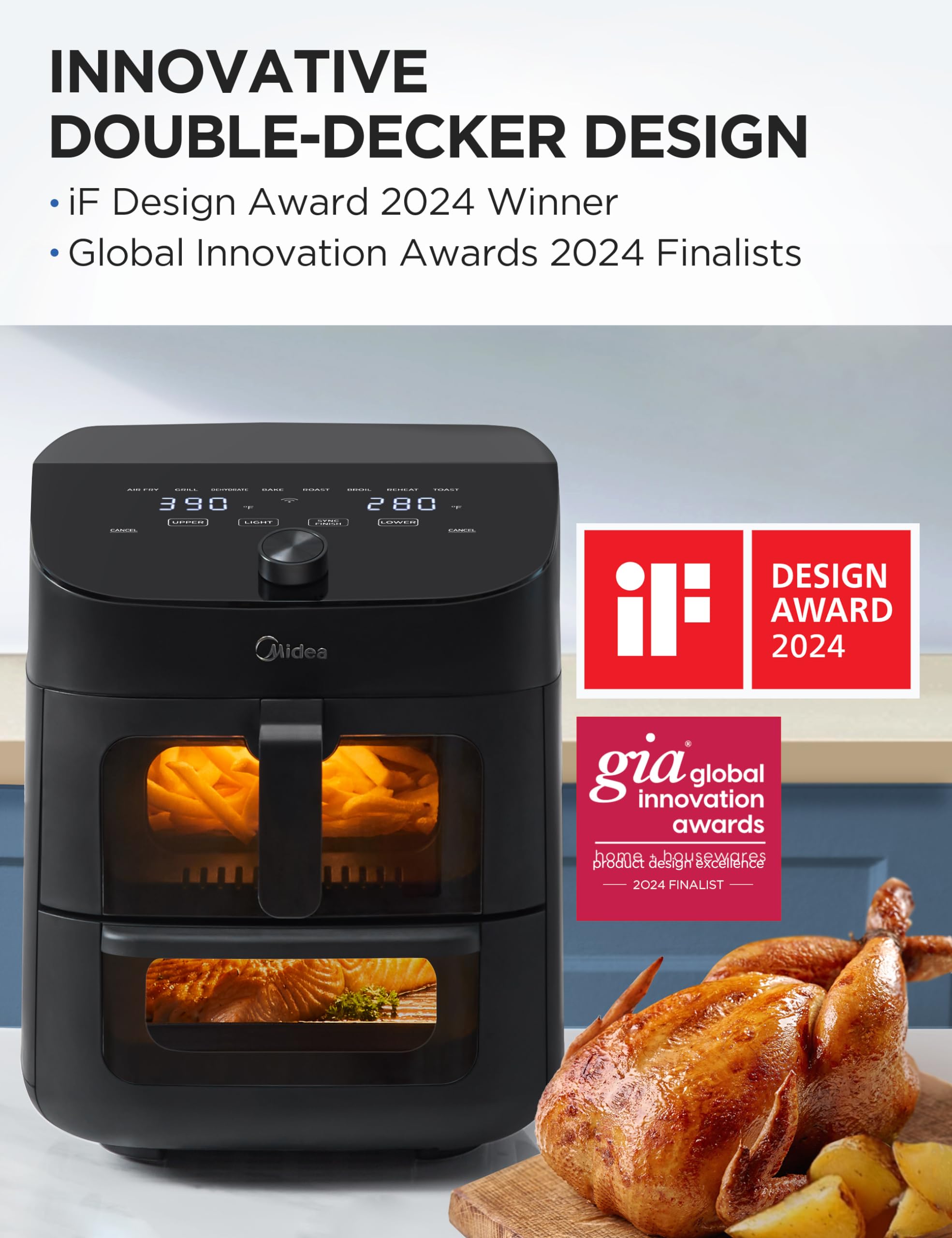 Foto 3 pulgar | Horno Air Fryer Midea de Doble Cesta 11 Cuartos de Galón 8 en 1 Funciones - Venta Internacional