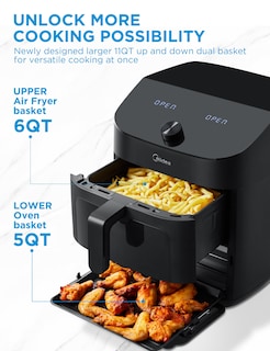Foto 3 | Horno Air Fryer Midea de Doble Cesta 11 Cuartos de Galón 8 en 1 Funciones - Venta Internacional