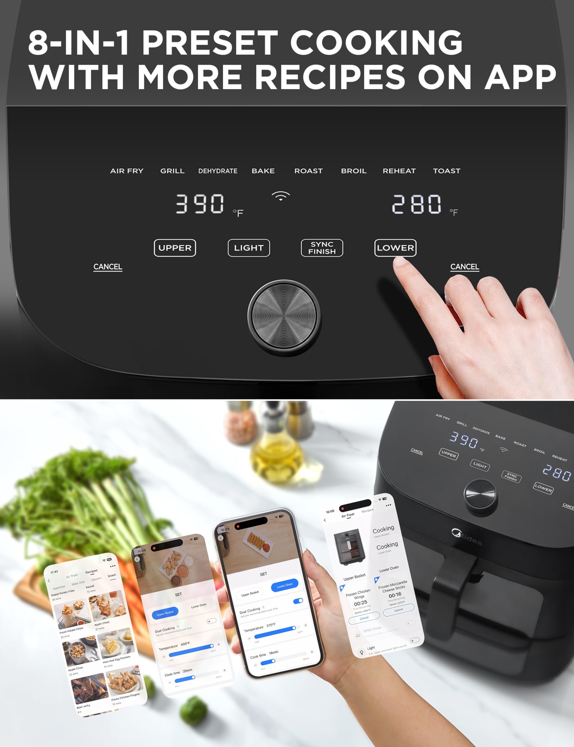 Foto 8 pulgar | Horno Air Fryer Midea de Doble Cesta 11 Cuartos de Galón 8 en 1 Funciones - Venta Internacional