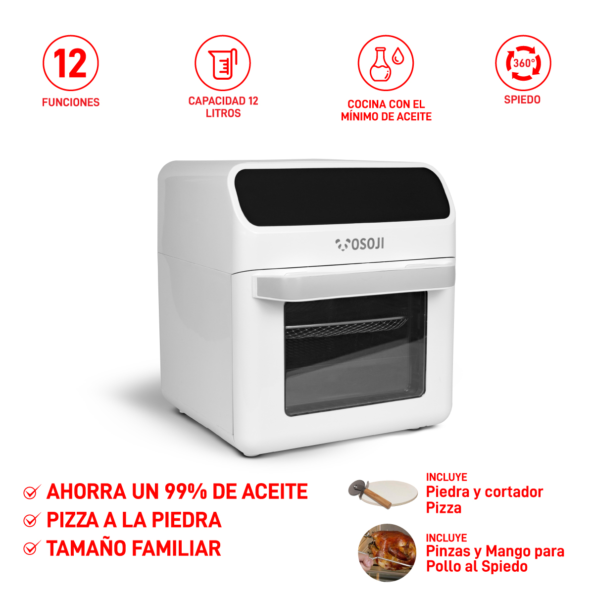 Foto 3 pulgar | Freidora De Aire Digital Y Horno De Pizza 12 Lts Air Fryer Blanco Funciones De Cocción, Rostizador Pantalla Táctil