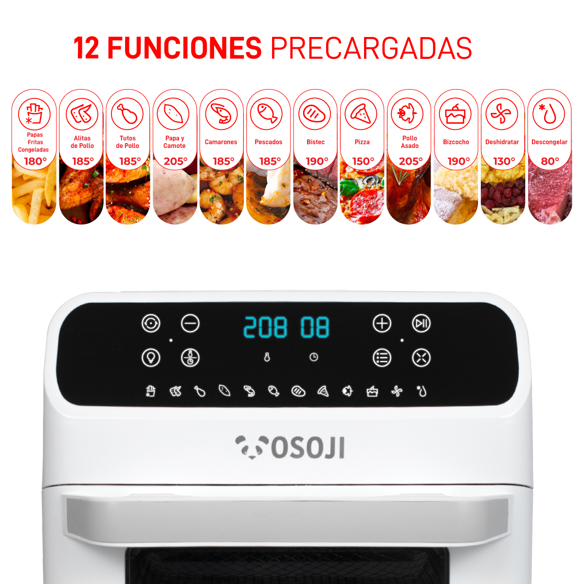 Foto 5 pulgar | Freidora De Aire Digital Y Horno De Pizza 12 Lts Air Fryer Blanco Funciones De Cocción, Rostizador Pantalla Táctil