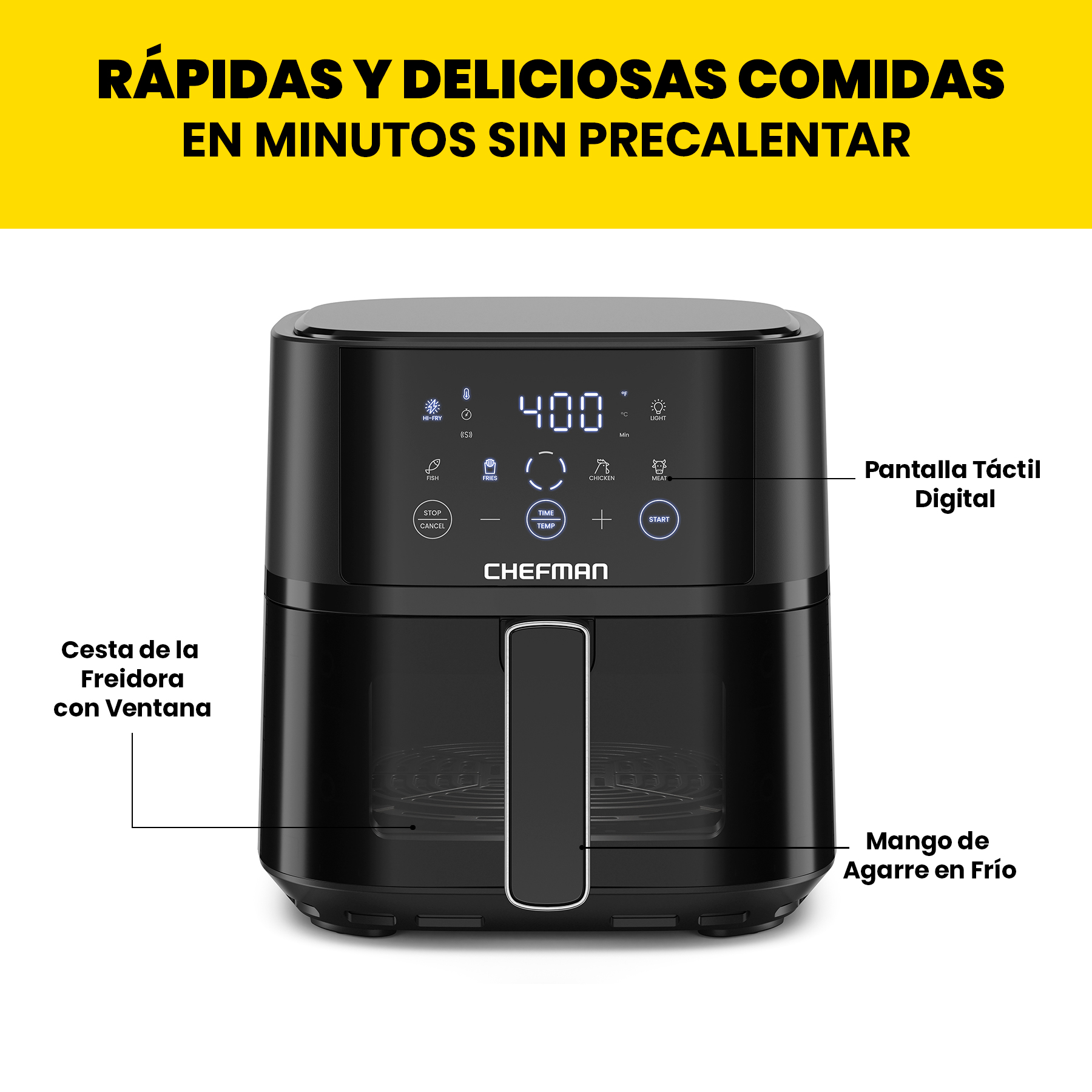 Foto 4 pulgar | Freidora de Aire Chefman Negra de 3.7 L