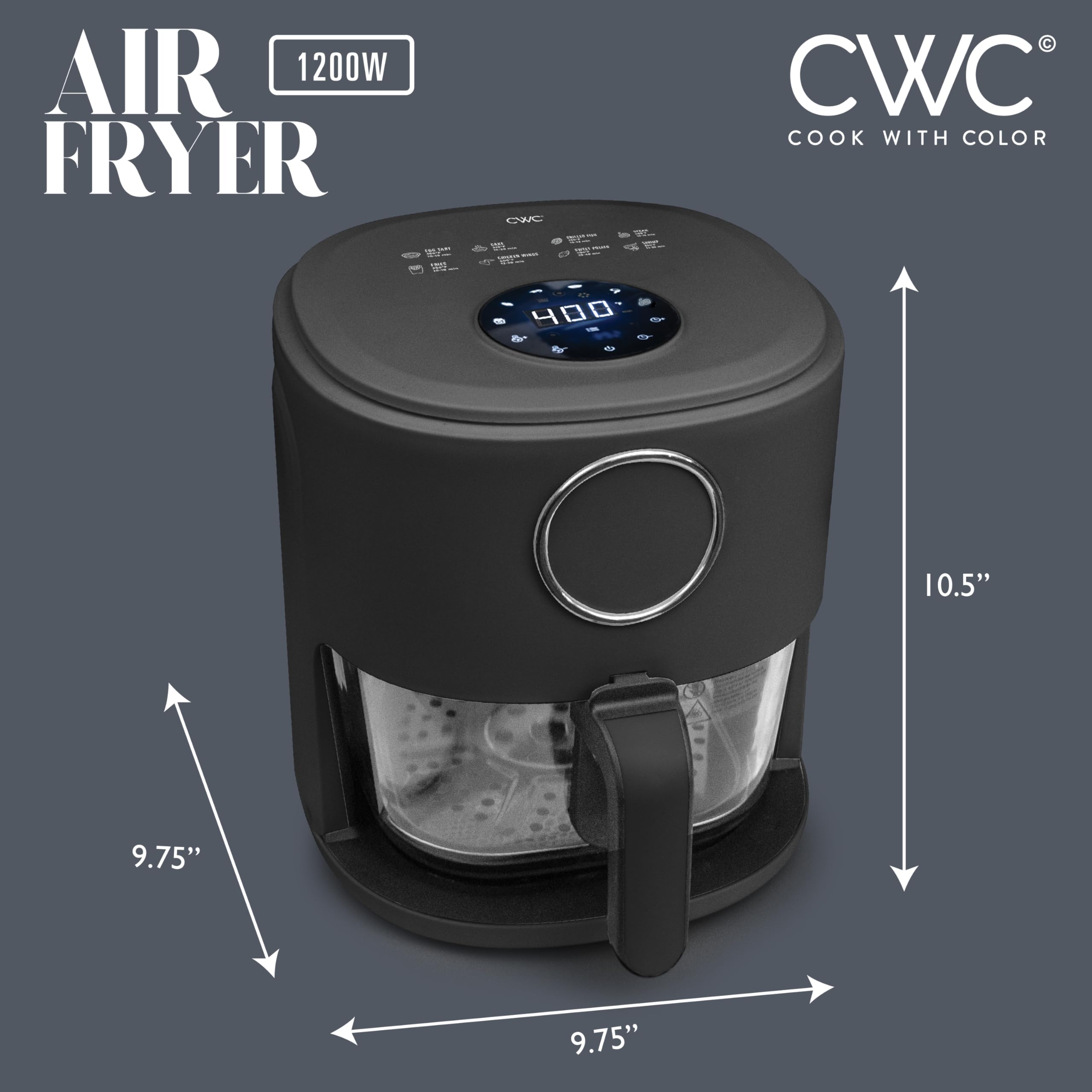 Foto 5 pulgar | Air Fryer Cook With Color - Cesta De Cristal (1200 W, 4 Cuartos De Galón), Color Negro - Venta Internacional.