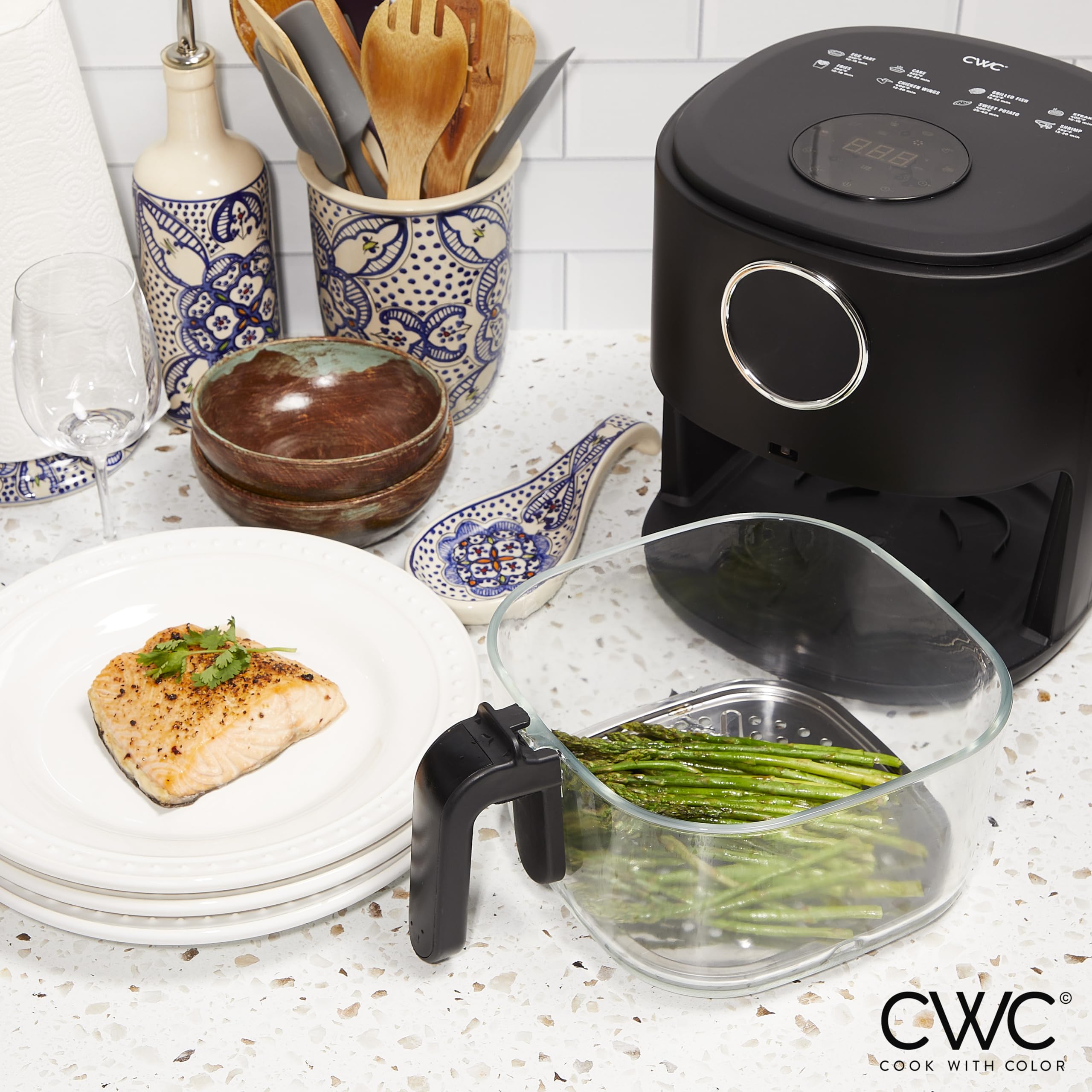 Foto 8 pulgar | Air Fryer Cook With Color - Cesta De Cristal (1200 W, 4 Cuartos De Galón), Color Negro - Venta Internacional.
