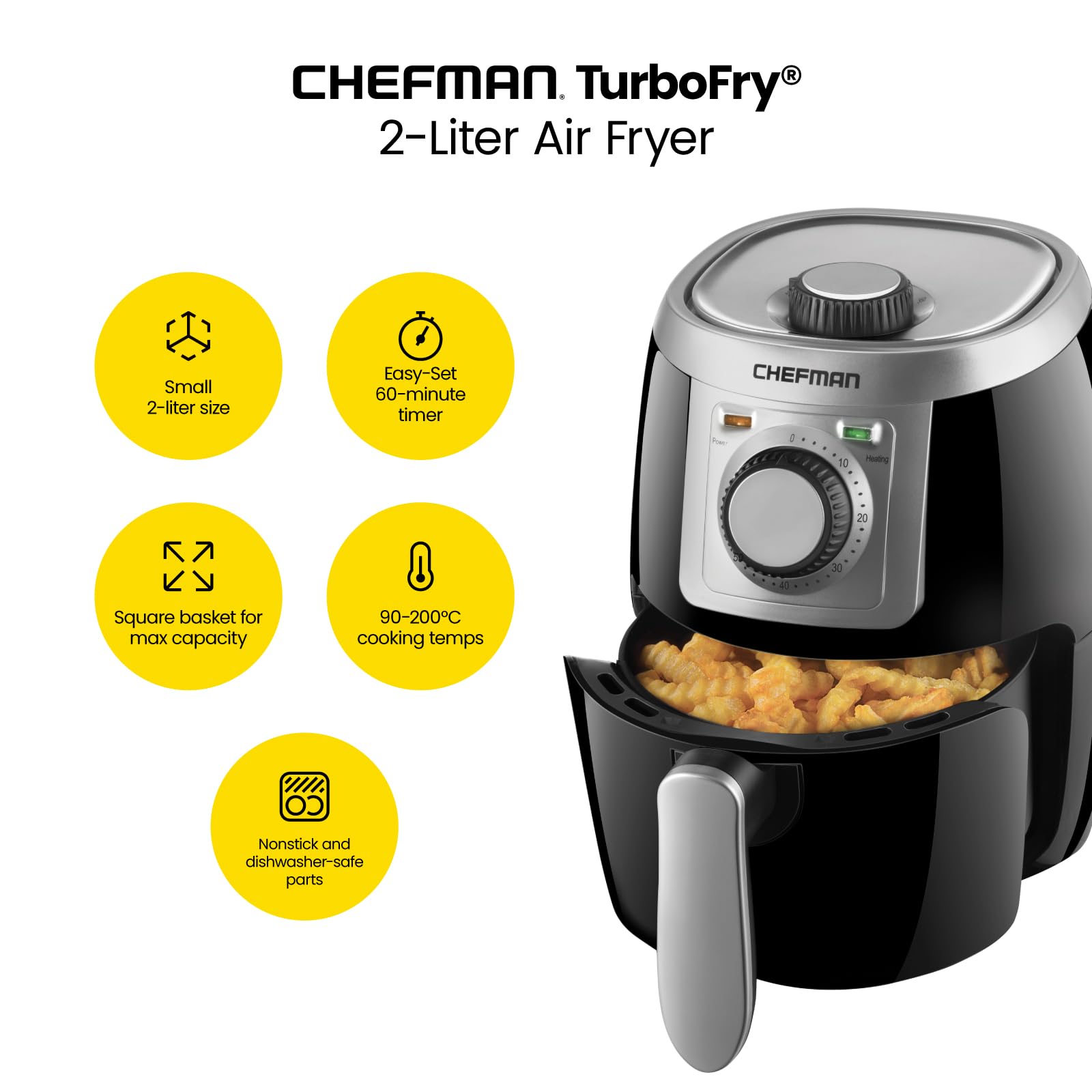 Foto 3 pulgar | Air Fryer Chefman Small Compact, 2 Litros, 60 Minutos, Temporizador Negro - Venta Internacional.