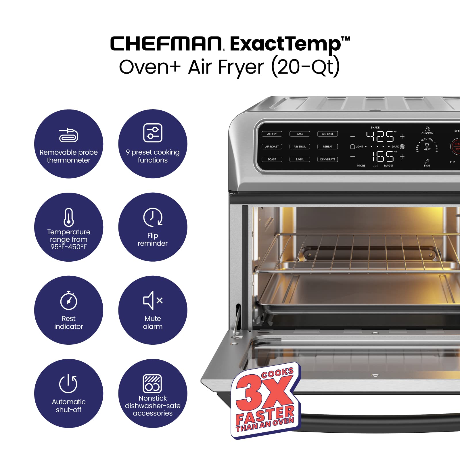 Foto 3 pulgar | Horno Tostador Air Fryer Chefman 20qt de Acero Inoxidable 12 en 1 - Venta Internacional