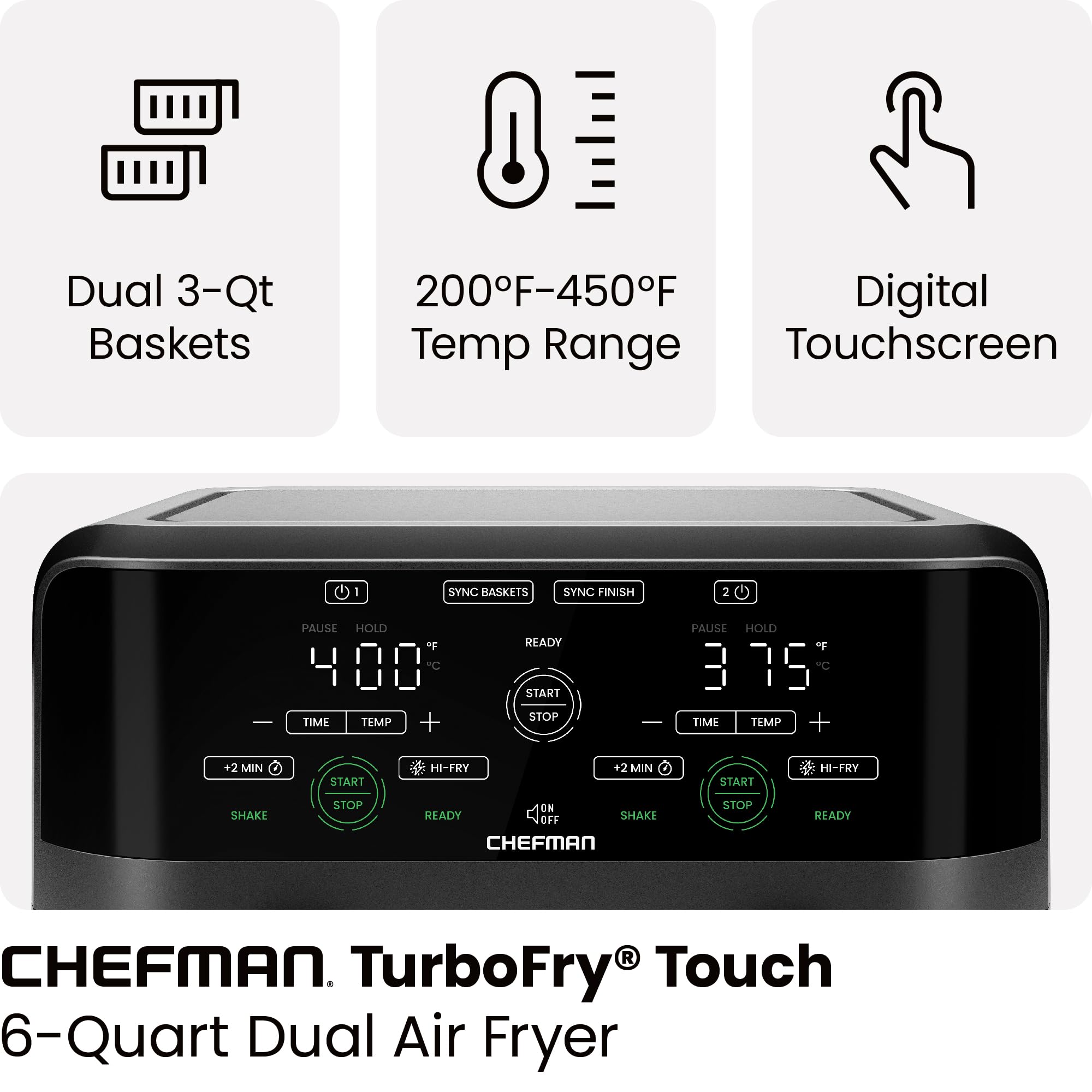 Foto 3 | Freidora de Aire Chefman Dual Basket de 6 L-Venta Internacional