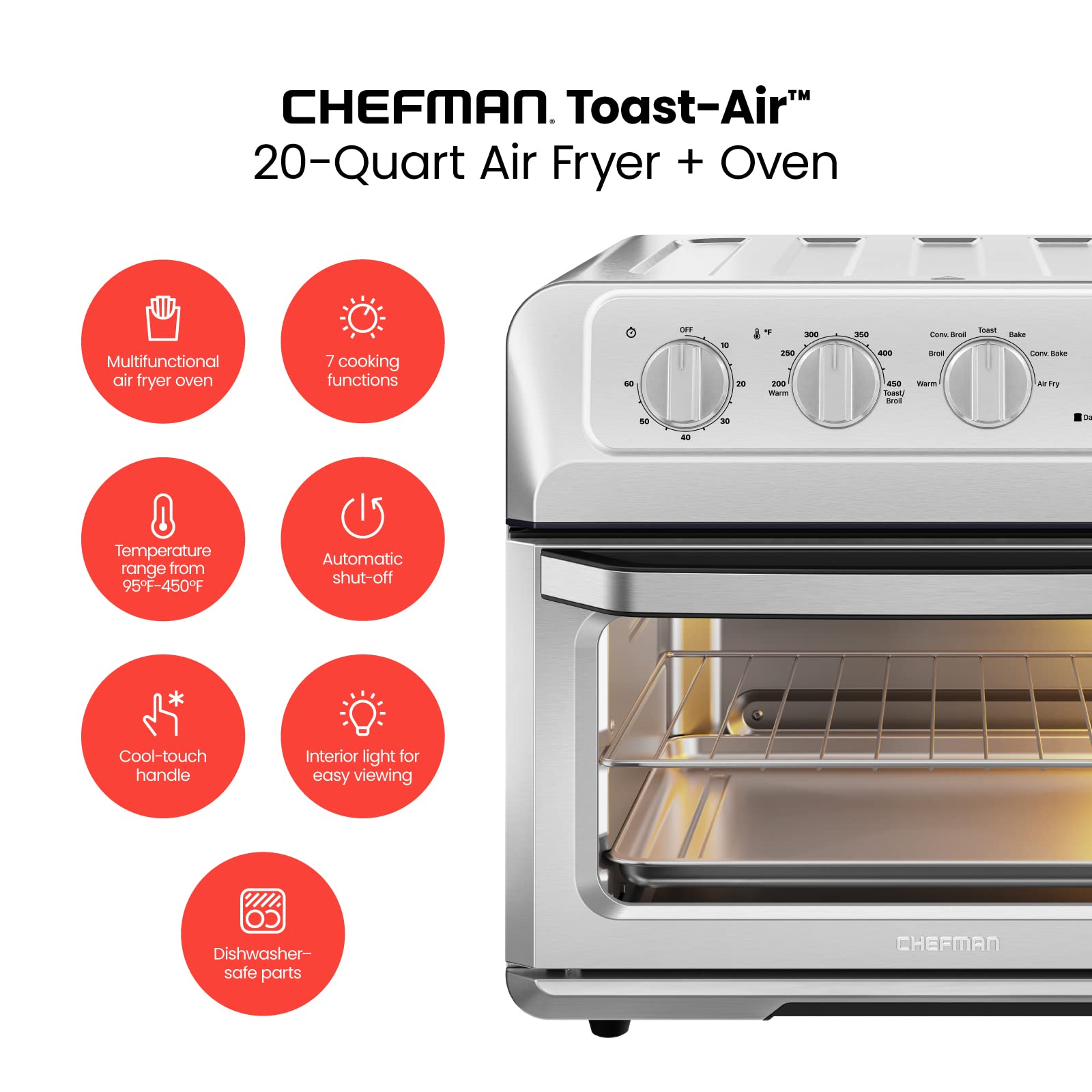 Foto 2 | Horno Tostador Air Fryer Chefman 7 en 1 Acero Inoxidable por Convección 20 L - Venta Internacional