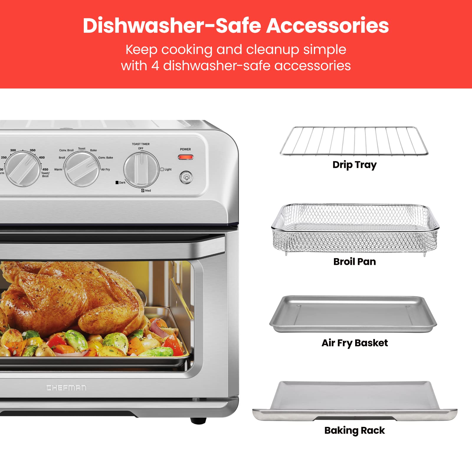 Foto 7 pulgar | Horno Tostador Air Fryer Chefman 7 en 1 Acero Inoxidable por Convección 20 L - Venta Internacional
