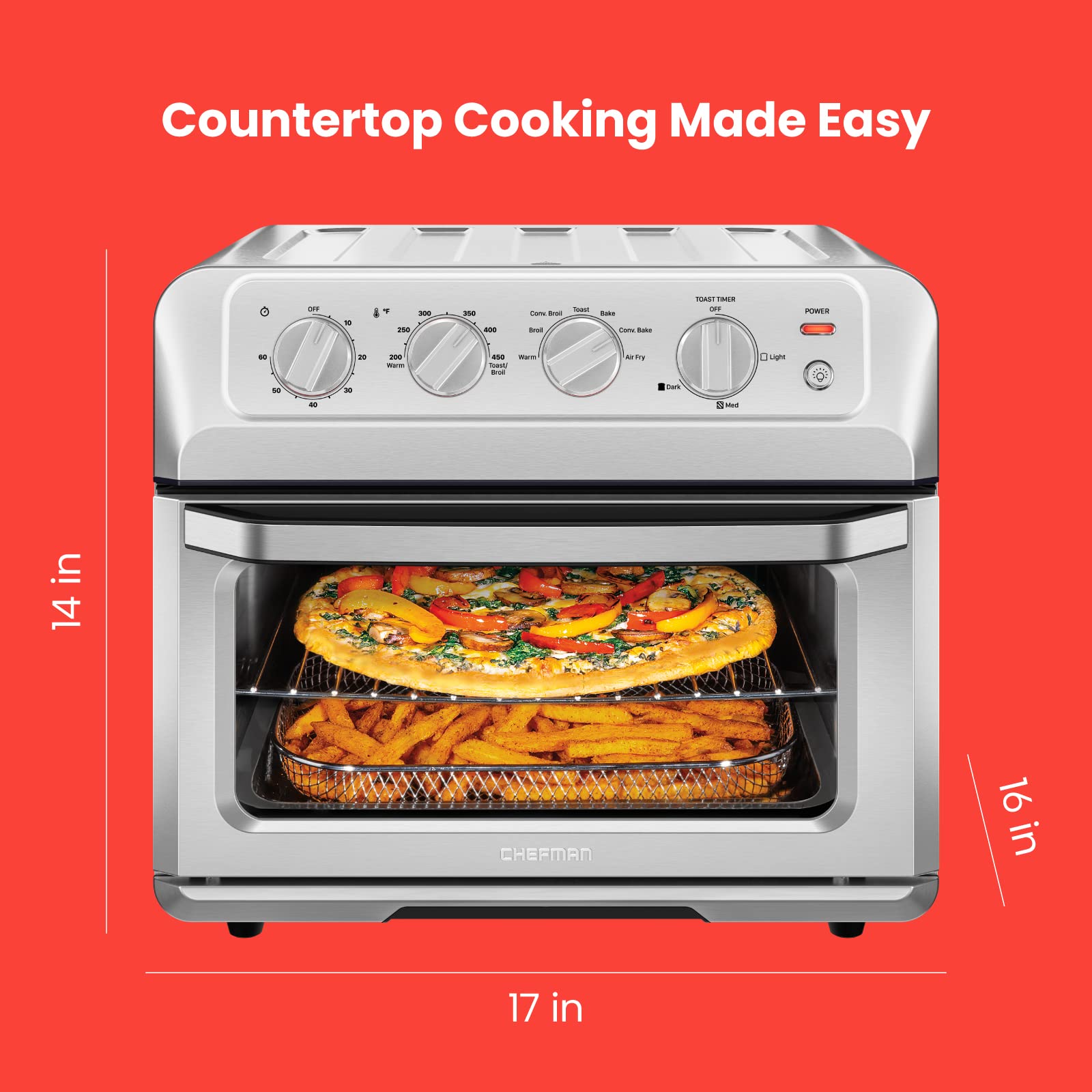 Foto 7 | Horno Tostador Air Fryer Chefman 7 en 1 Acero Inoxidable por Convección 20 L - Venta Internacional