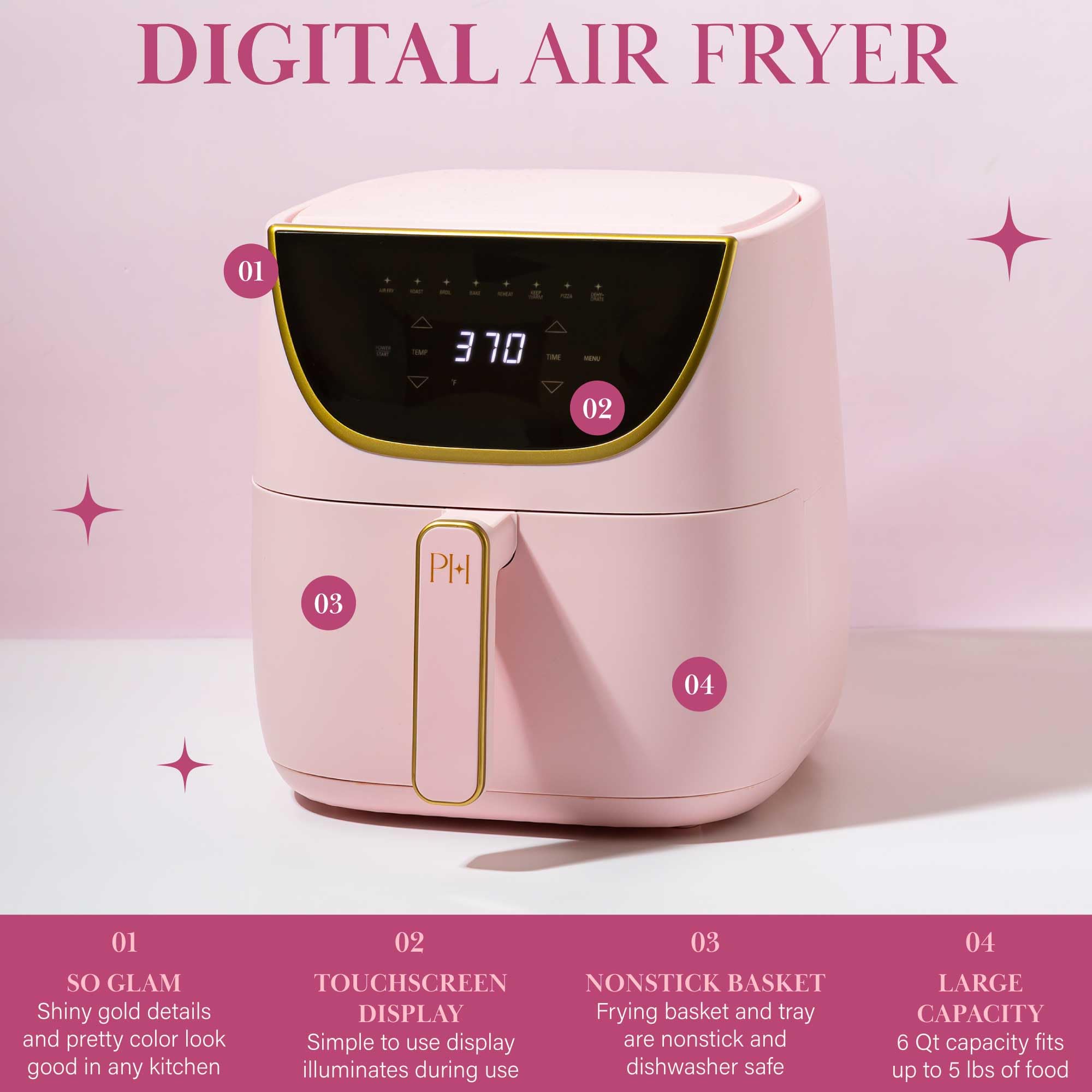 Foto 7 pulgar | Air Fryer Paris Hilton, Grande, Con Capacidad Para 6 Cuartos De Galón, Rosa, 8 En 1 - Venta Internacional.