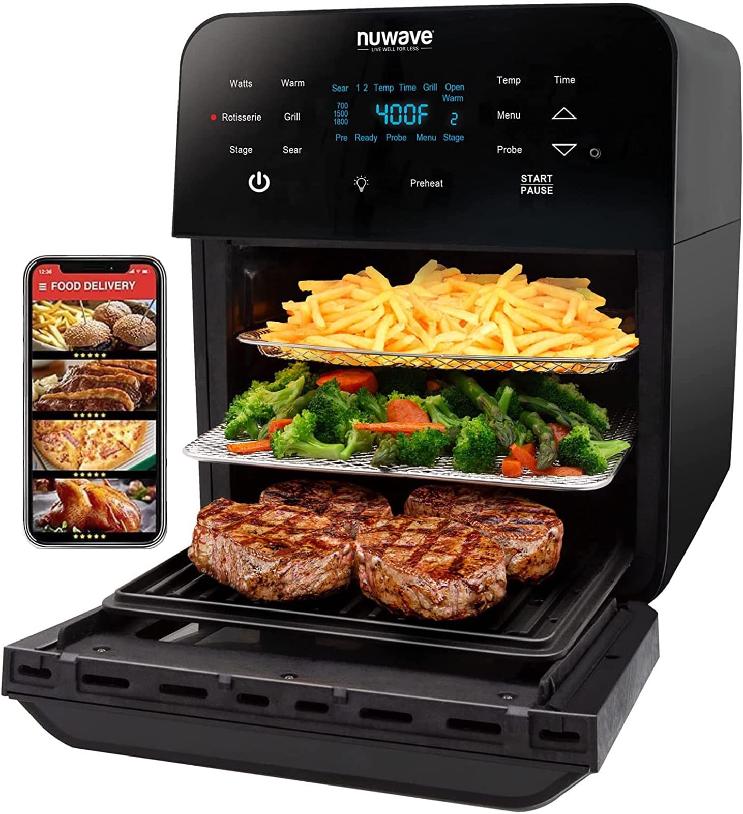 Foto 2 pulgar | Horno Asador Air Fryer Nuwave Brio De 15.5 Cuartos De Galón, Familia Xl - Venta Internacional.