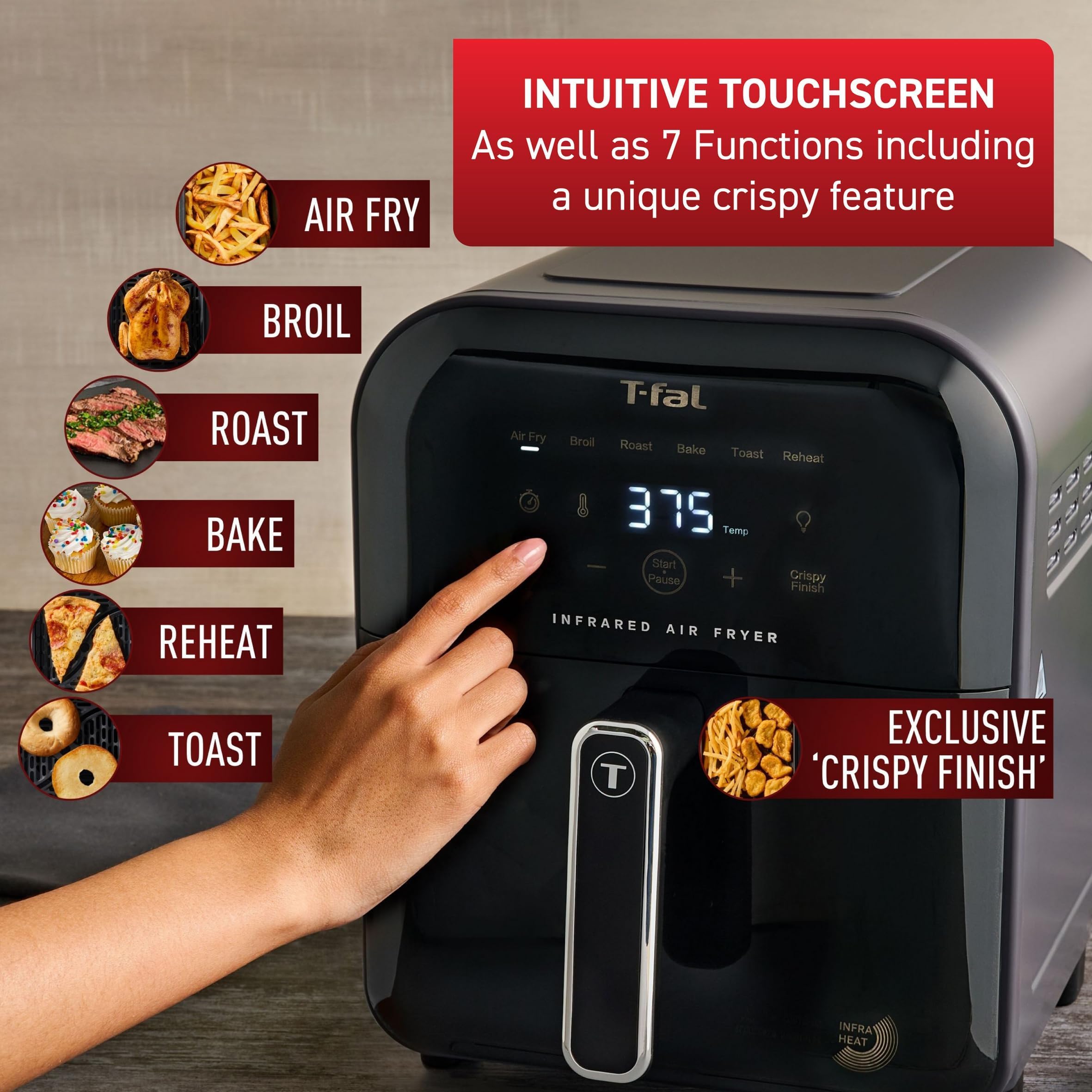 Foto 6 pulgar | Air Fryer T-fal, Infrarrojo, 6.3 Cuartos De Galón, 1550 W, Táctil Digital, Negra - Venta Internacional.