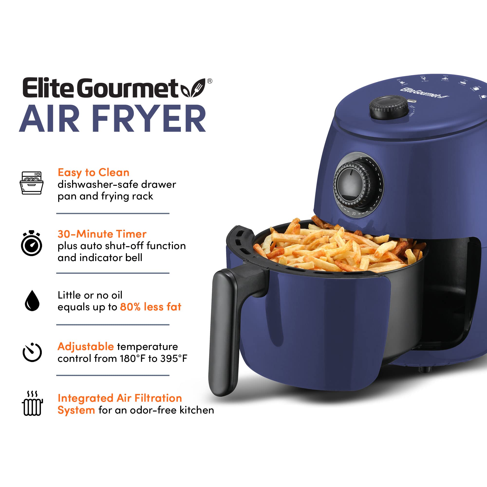 Foto 3 pulgar | Air Fryer Elite Gourmet Eaf-0201bg# Personal 2,1 L 1000 W Azul Gris - Venta Internacional.