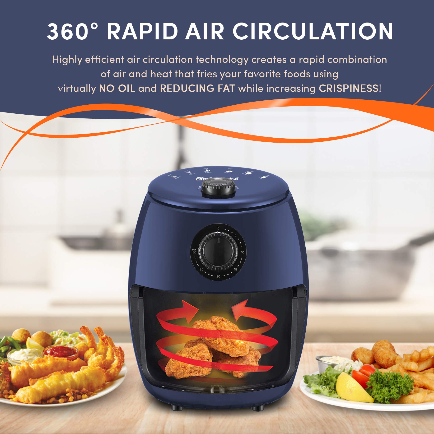 Foto 5 pulgar | Air Fryer Elite Gourmet Eaf-0201bg# Personal 2,1 L 1000 W Azul Gris - Venta Internacional.