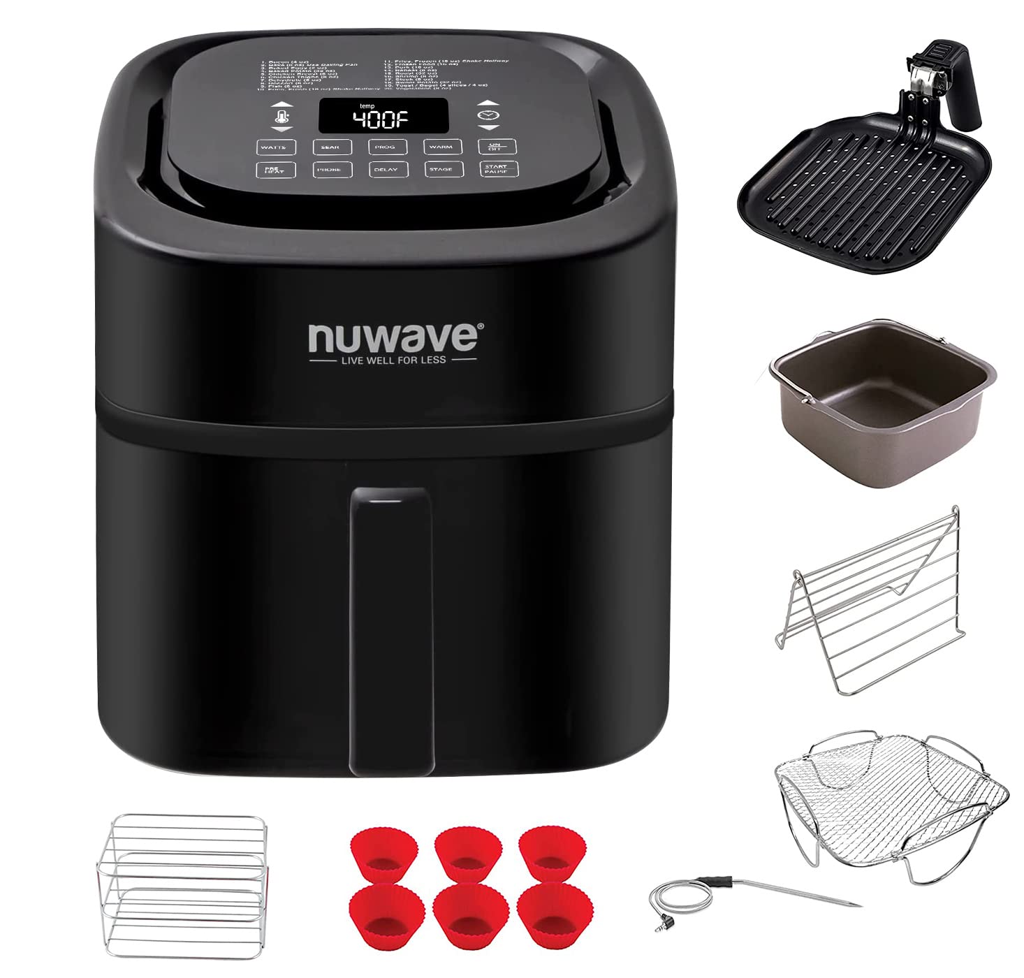 Freidora Nuwave Brio De 6 Litros Con Controles De Sonda De Un Toque, Color Negro - Venta Internacional.