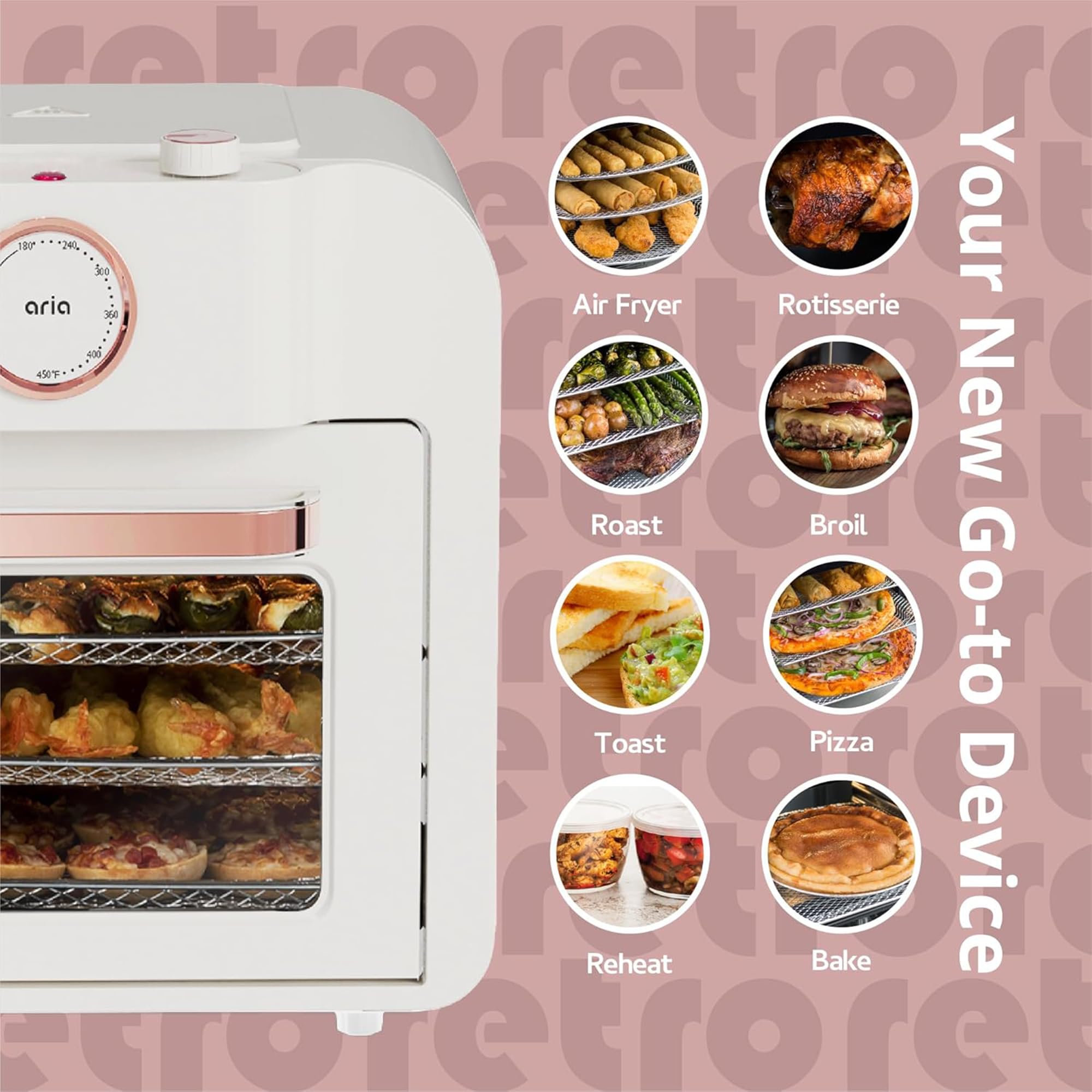 Foto 6 pulgar | Horno Air Fryer Aria Retro 17qt, Funcionalidad 4 En 1 - Venta Internacional.