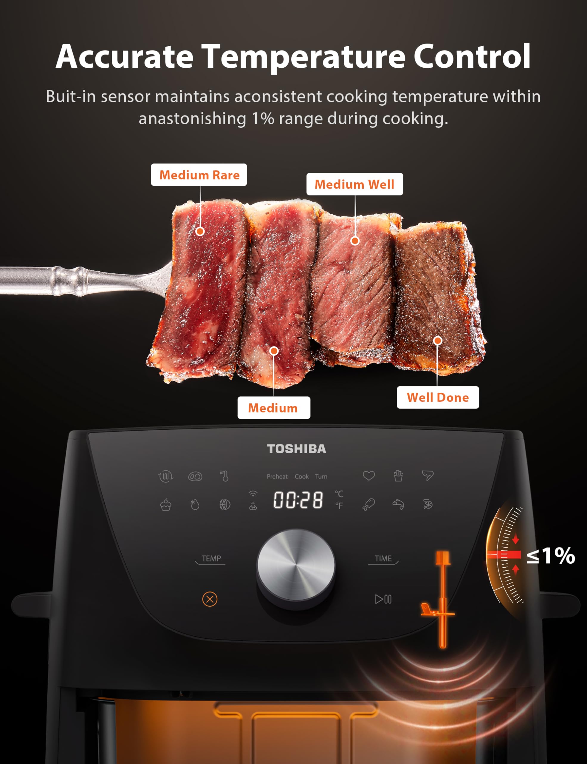 Foto 5 | Freidora Toshiba 5.5 Qt Con Tecnología Heat-q Con Un 90% Menos De Aceite - Venta Internacional.