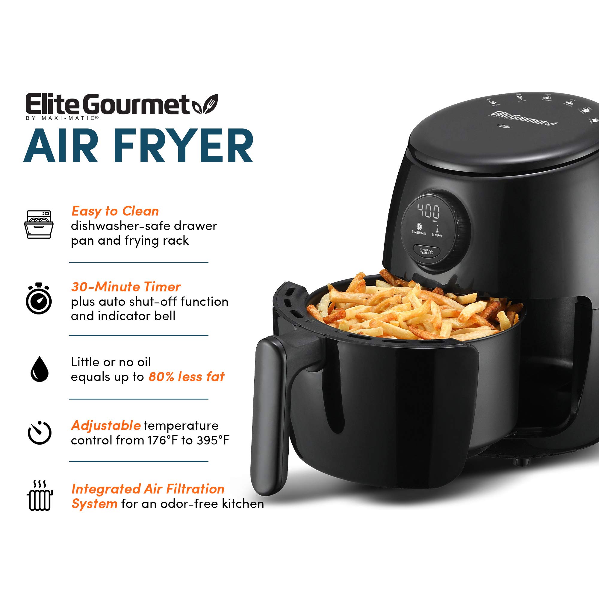 Foto 5 pulgar | Freidora Elite Gourmet Eaf-2612dx 2,1 L 1000 W Negra - Venta Internacional.