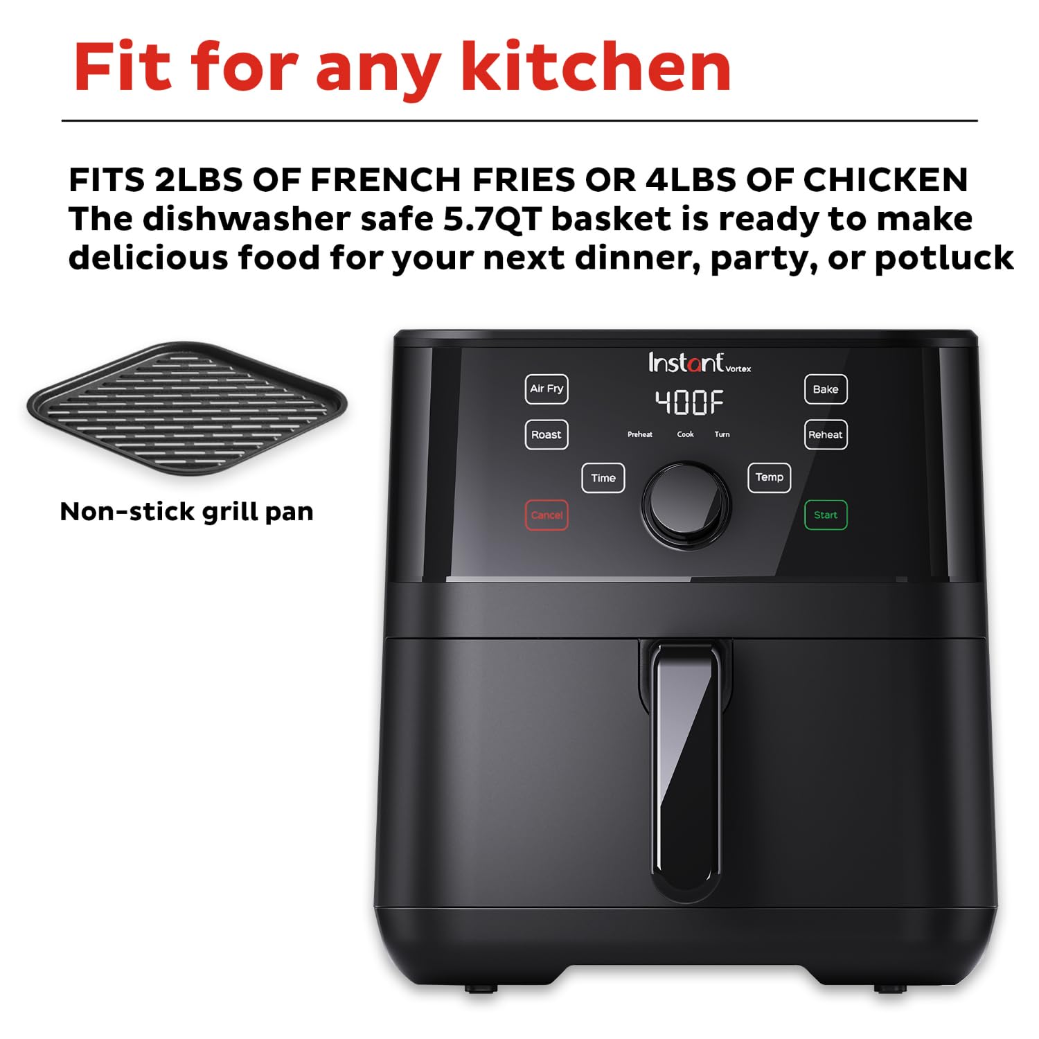 Foto 7 pulgar | Air Fryer Instant Pot Vortex De 5.7 Cuartos De Galón Con Funciones 4 En 1, Color Negro - Venta Internacional.