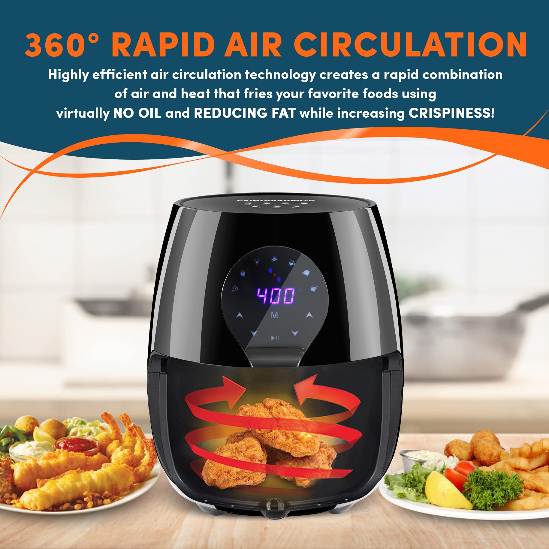 Foto 3 pulgar | Freidora De Aire Caliente Elite Gourmet Eaf-5317dx 5.3 L 1350 W Negra - Venta Internacional.