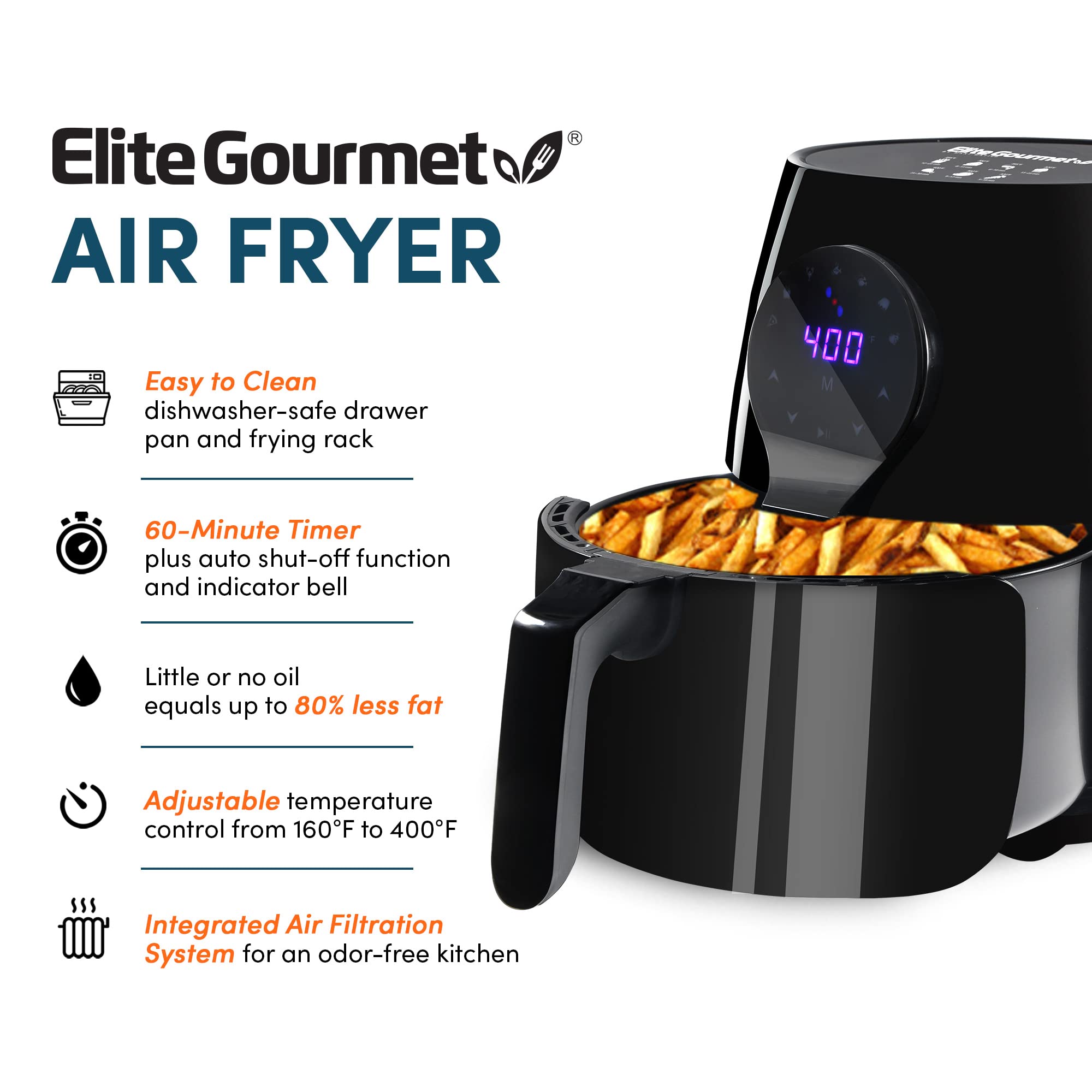 Foto 7 pulgar | Freidora De Aire Caliente Elite Gourmet Eaf-5317dx 5.3 L 1350 W Negra - Venta Internacional.